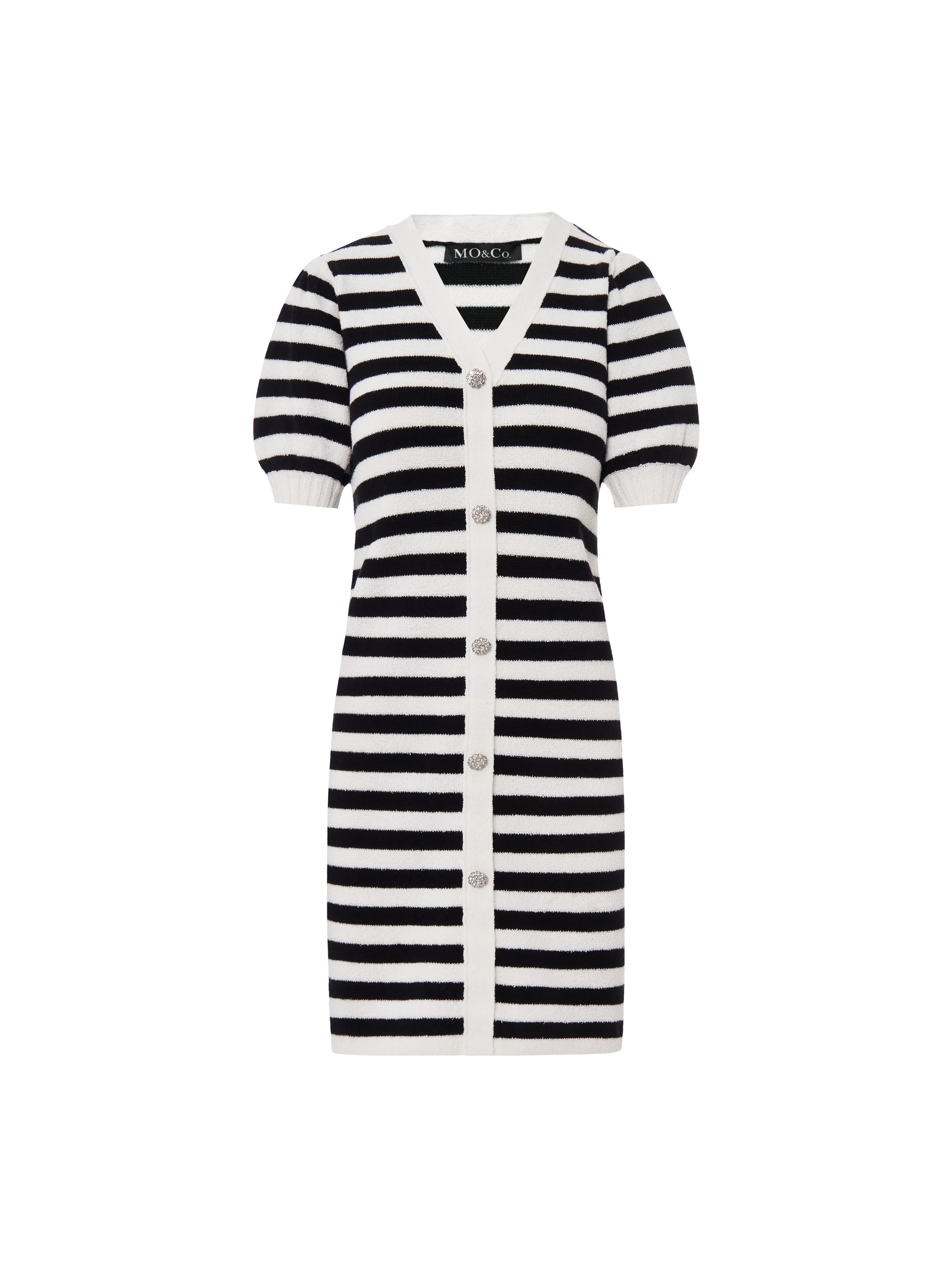 Puff Sleeve Wool Blend Striped Dress