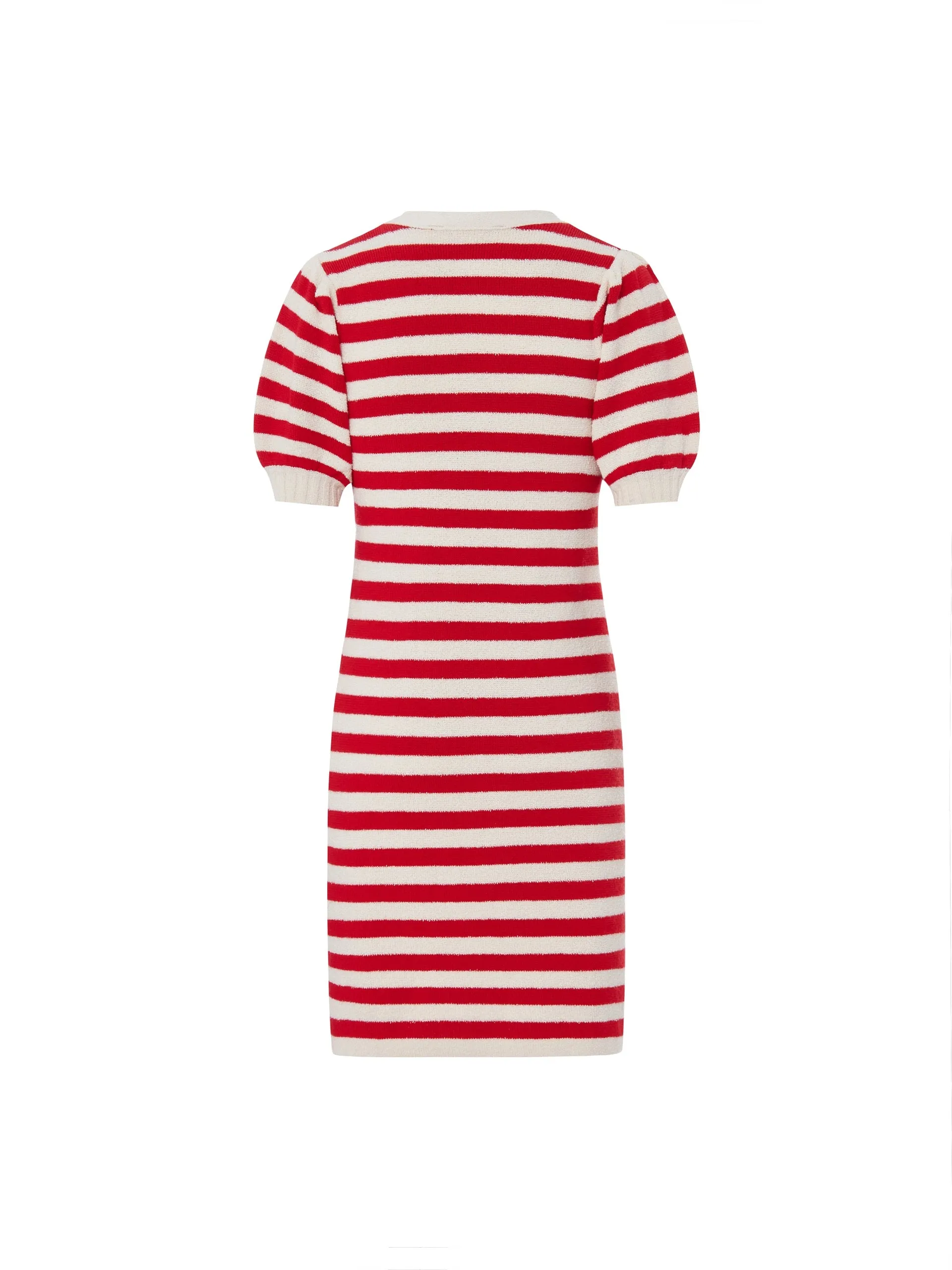 Puff Sleeve Wool Blend Striped Dress