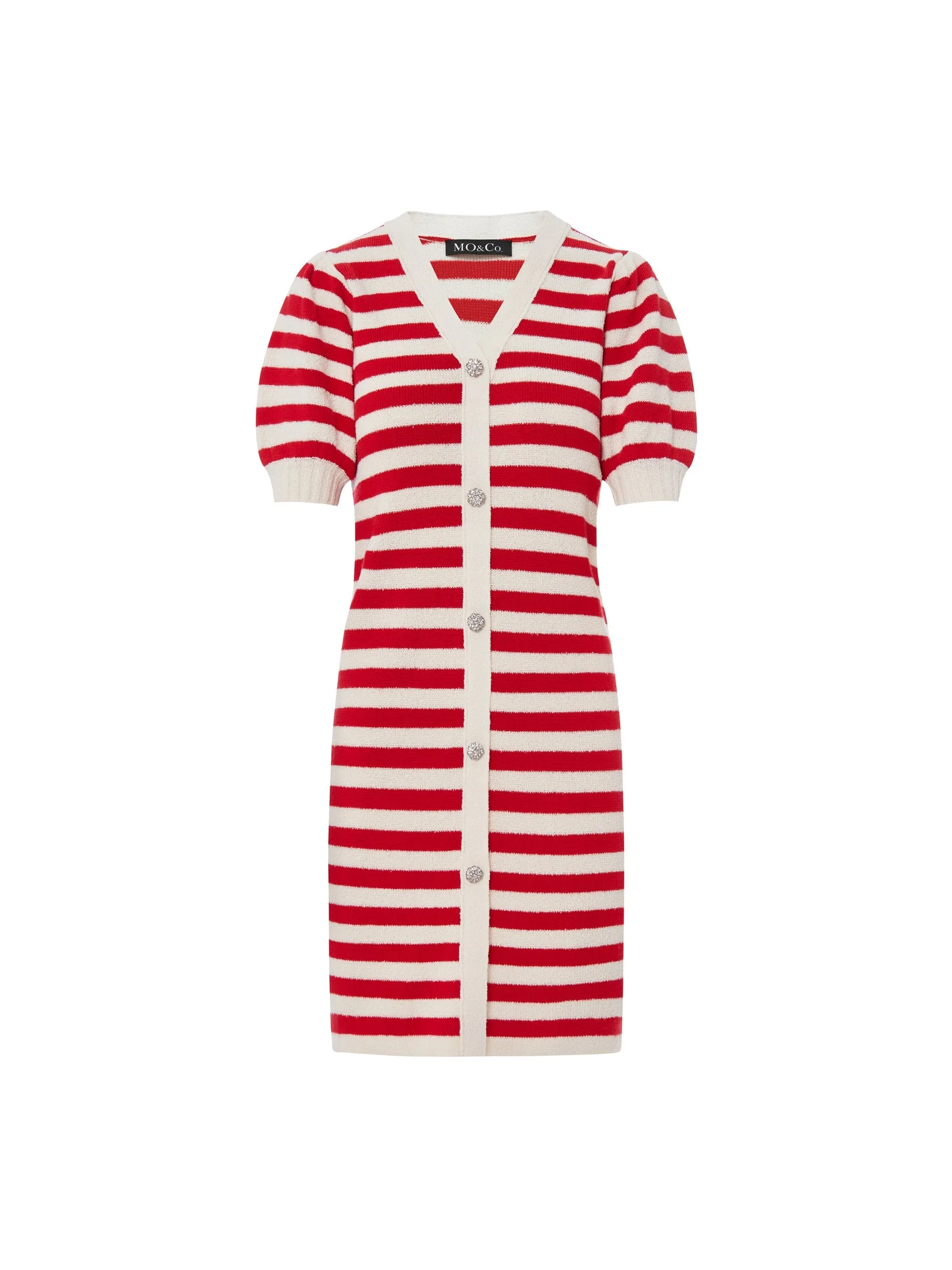 Puff Sleeve Wool Blend Striped Dress