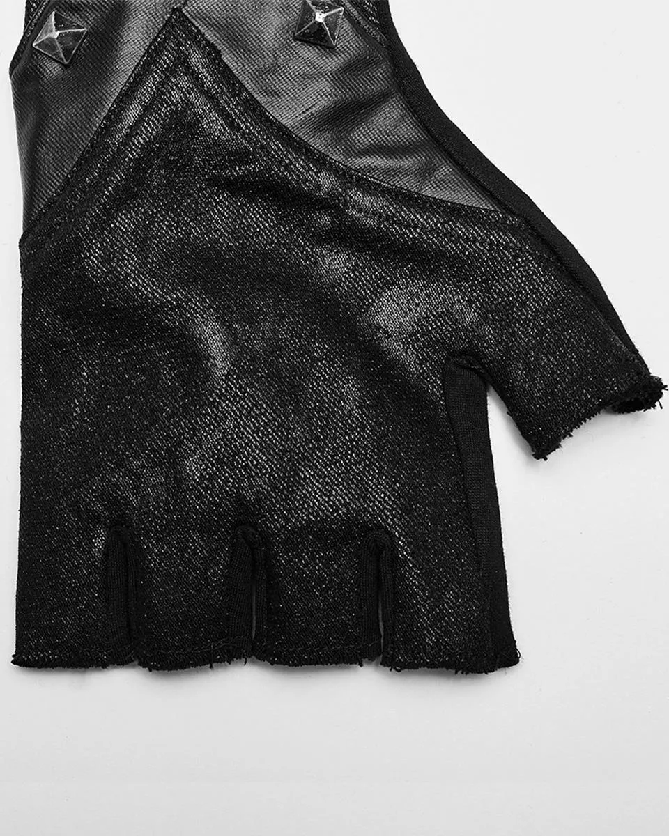 Punk Rave Mens Apocalyptic Gothic Studded Lace Up Fingerless Gauntlet Gloves