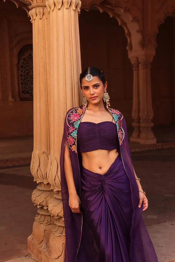 Purple Chakra dhoti cape set