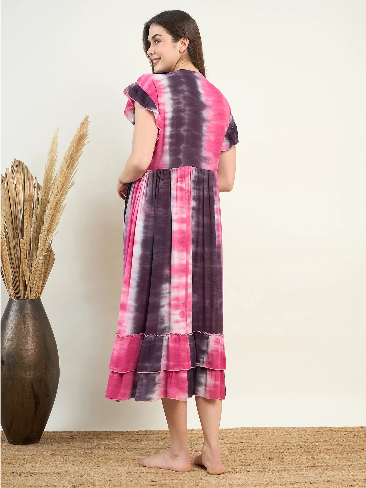 Purple Tie Dye Maternity Dress