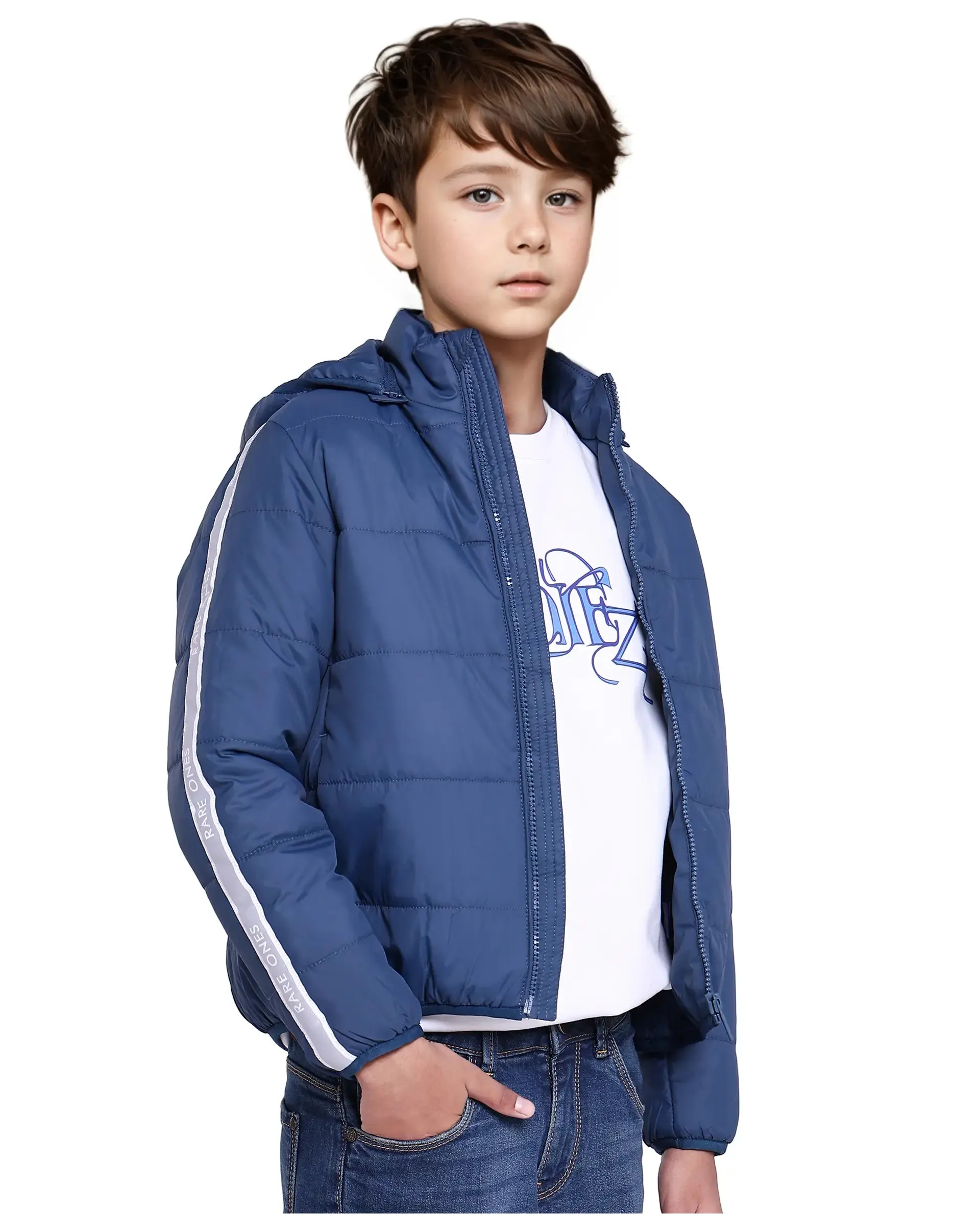 Rare Ones Kids Bolin Blue Polyester Full Sleeve Solid Jacket