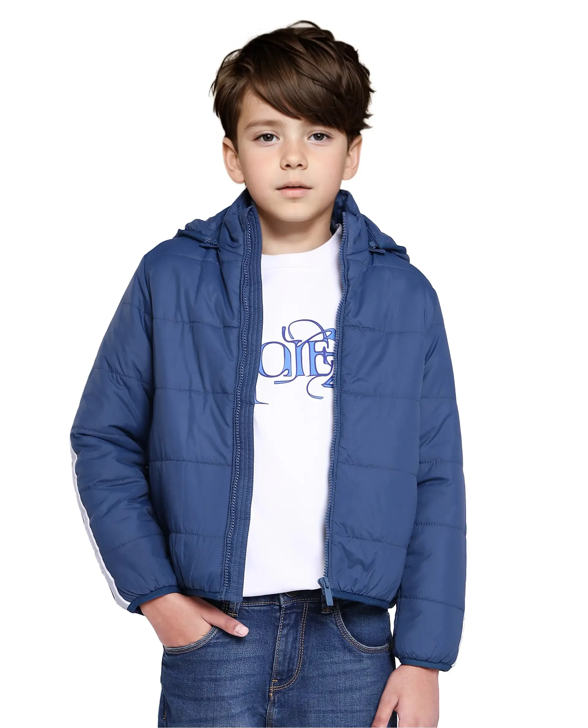 Rare Ones Kids Bolin Blue Polyester Full Sleeve Solid Jacket