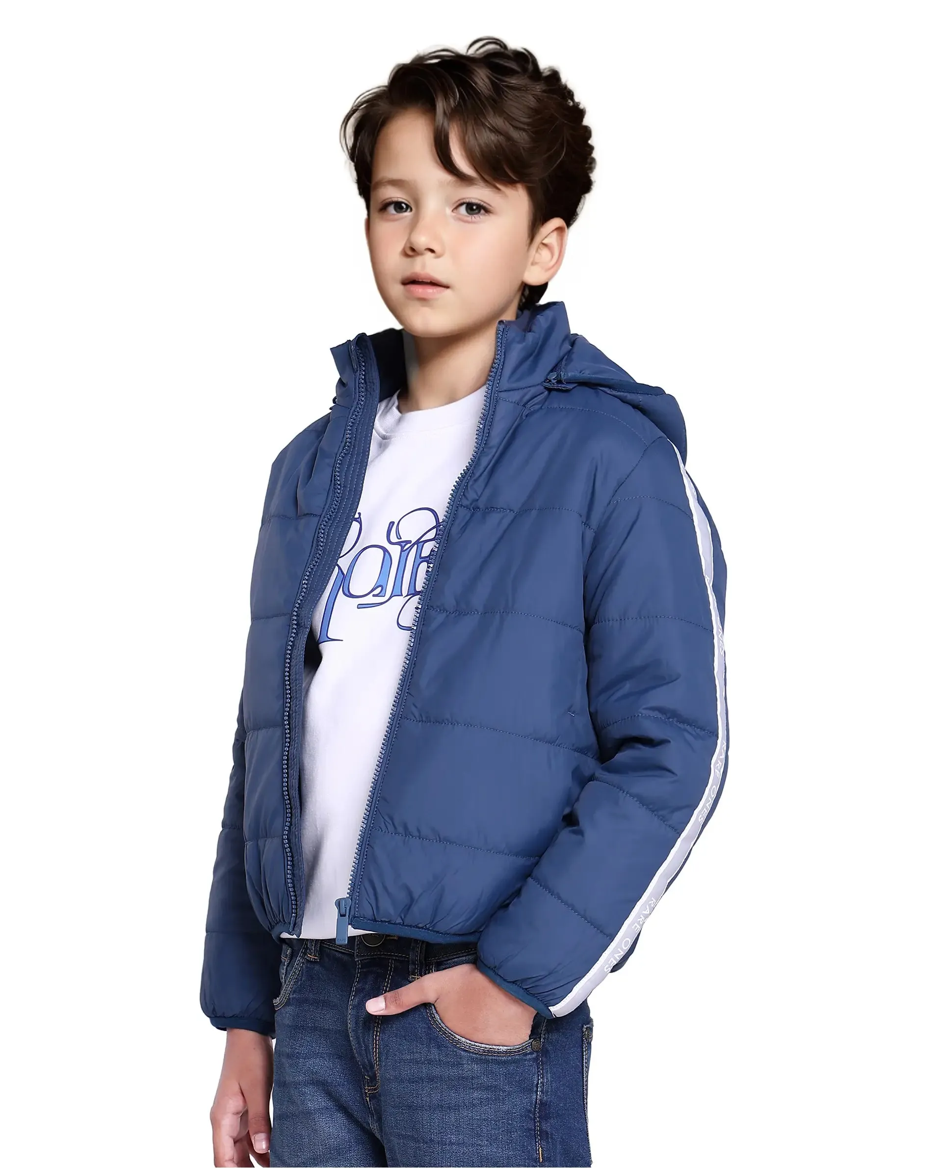 Rare Ones Kids Bolin Blue Polyester Full Sleeve Solid Jacket