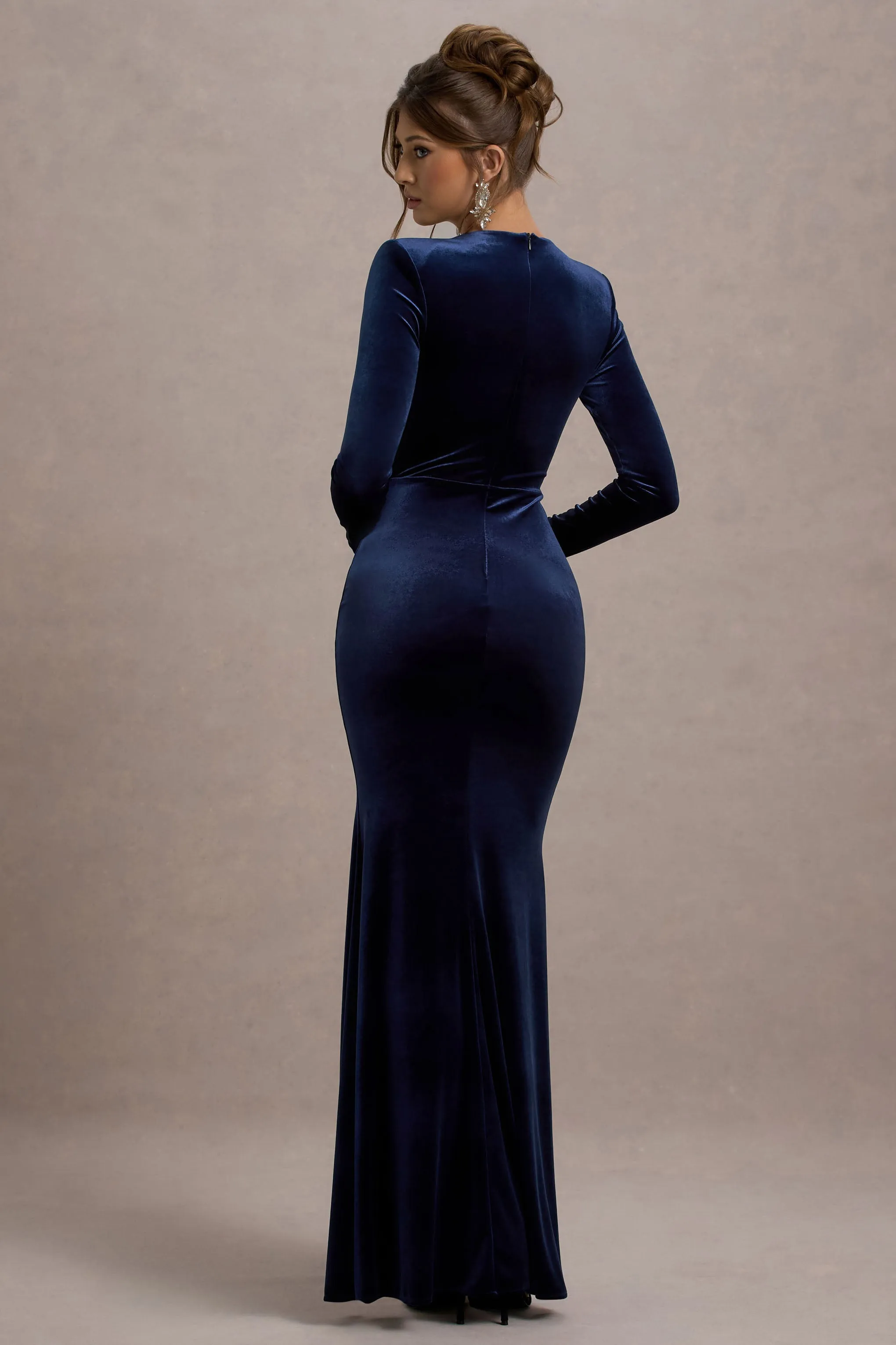 Rayla | Navy Velvet Maxi Dress With Split