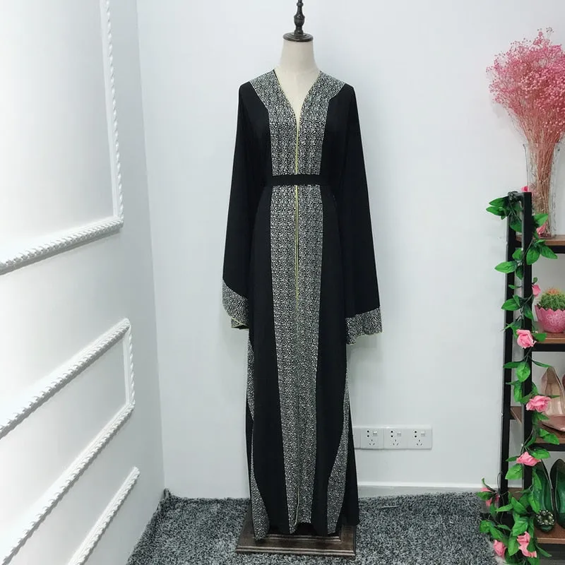 Red Diamonds Muslim Abaya Kimono Arabe Kaftan Dubai Hijab Dress Turkey Caftan Islamic Clothing Abayas For Women Ramadan Robe