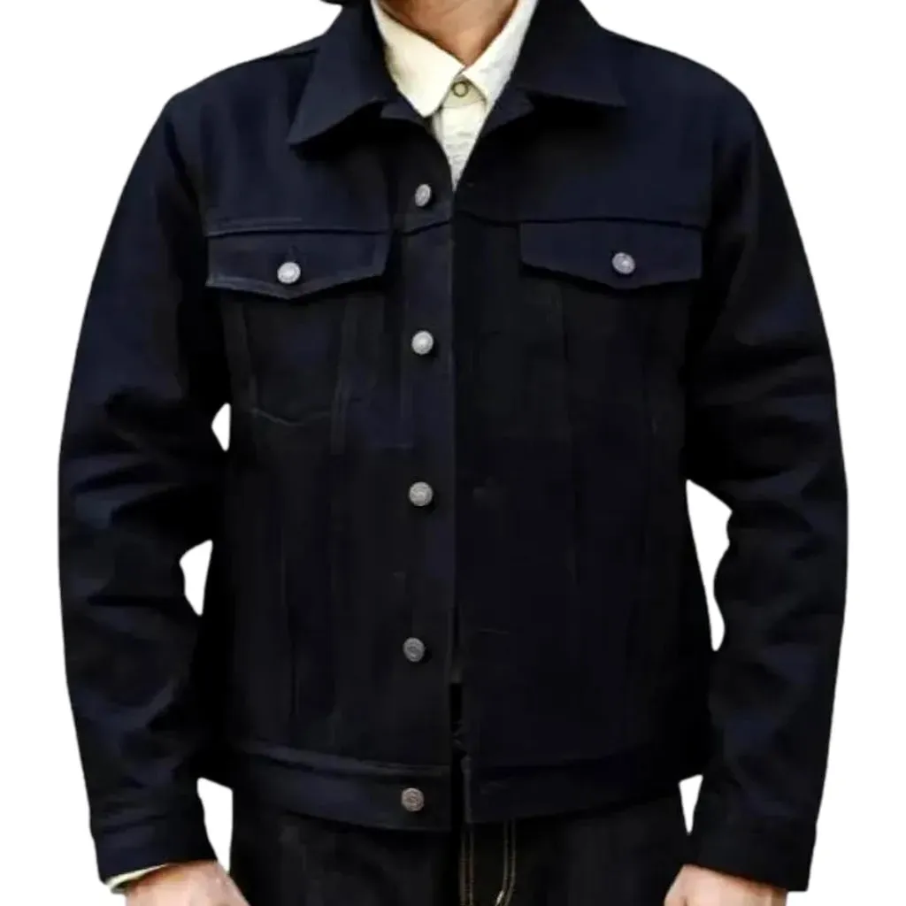 Regular fit single color men's denim jacket