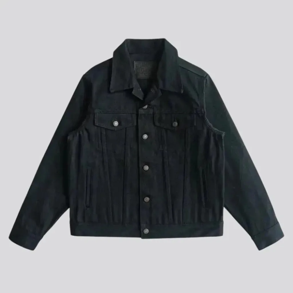 Regular fit single color men's denim jacket