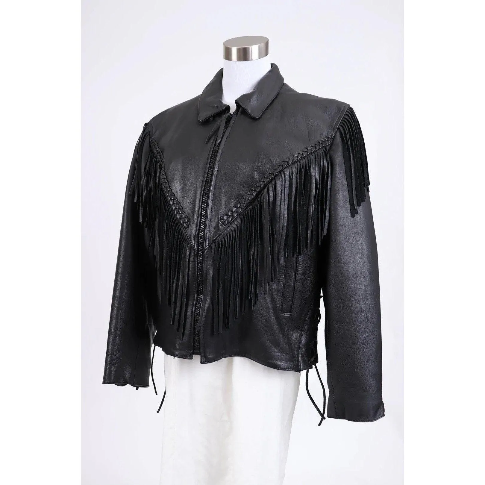 RGC 90's Black Leather Biker Babe Jacket | Size L