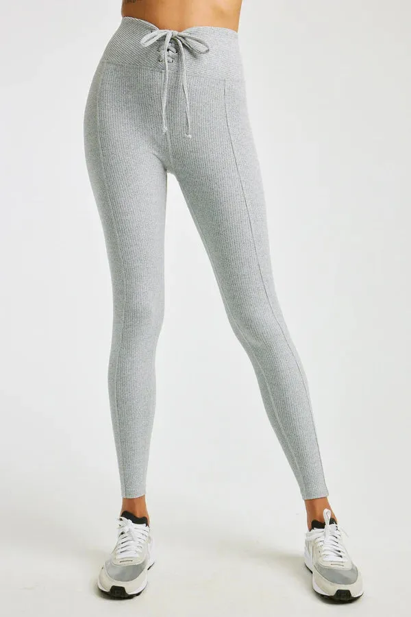 Ribbed Football Leggings in Heather Grey