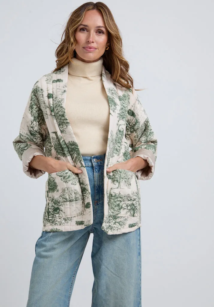 Robyn Kimono Style Pottery Printed Jacket In Cream