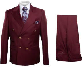 Rossi Man Burgundy Men's Double Breasted Slim-fit Suit Gold Buttons