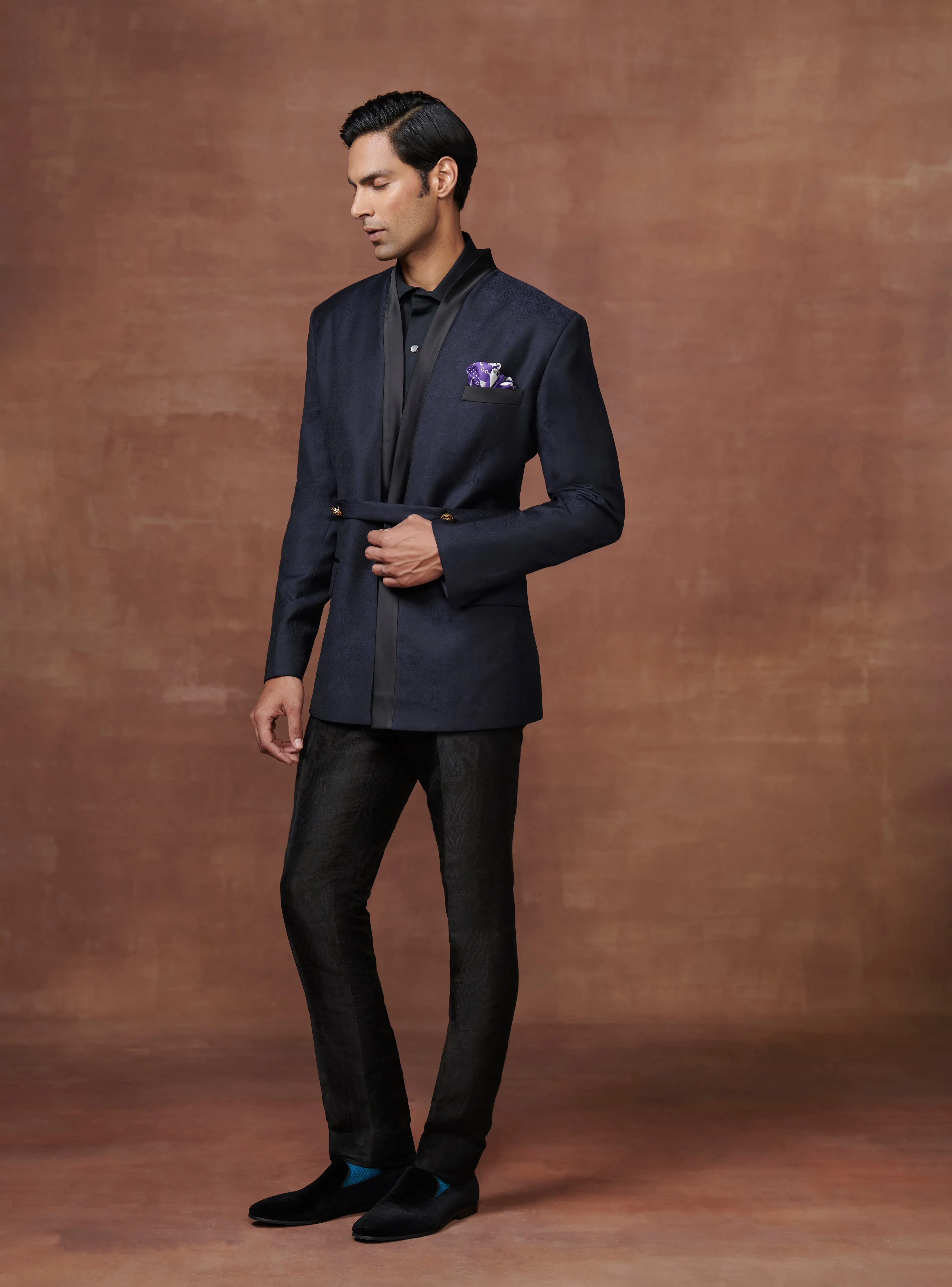 ROYALE DEEP BLUE BANDHGALA OVERLAPPED JACKET