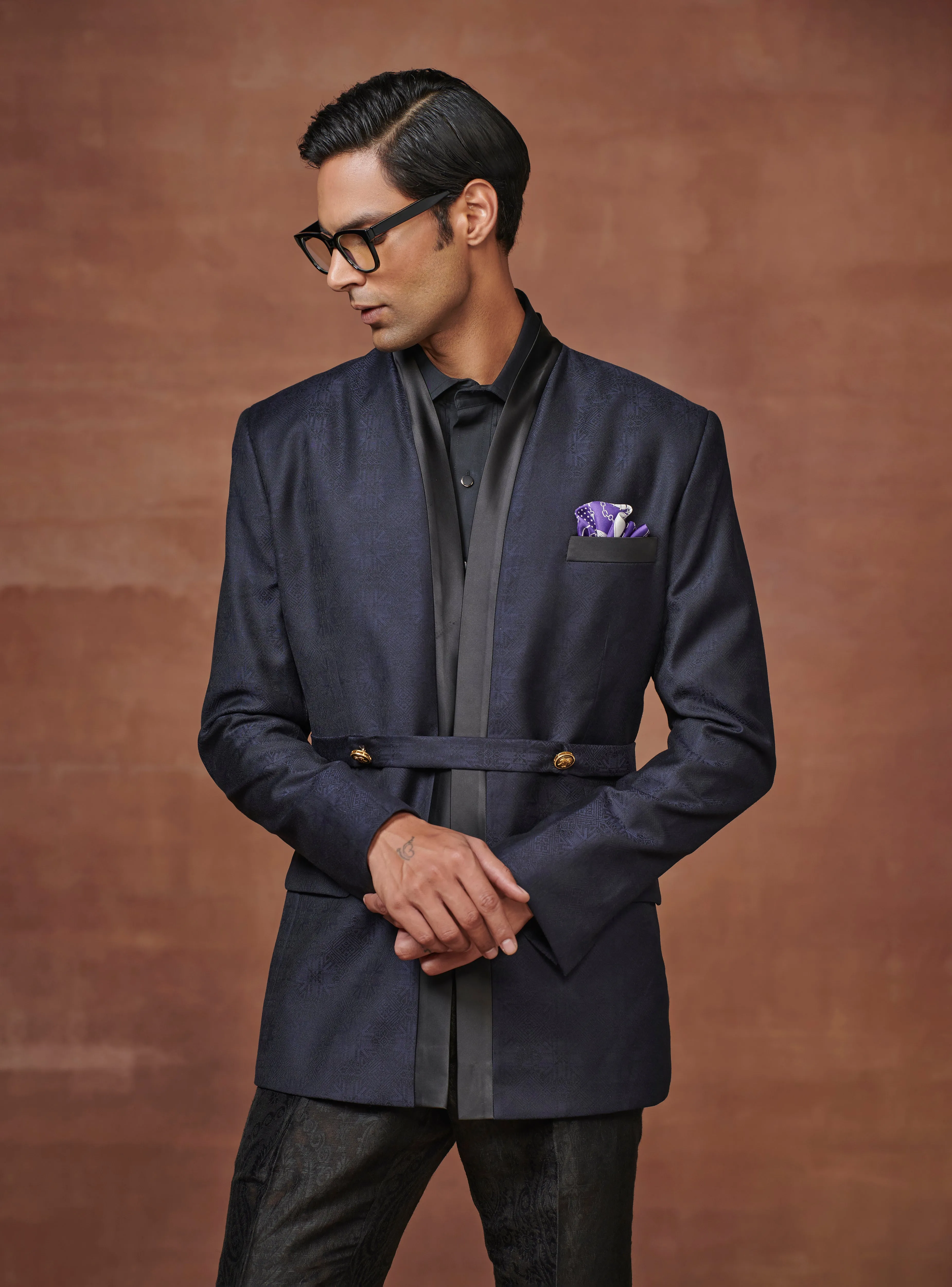 ROYALE DEEP BLUE BANDHGALA OVERLAPPED JACKET