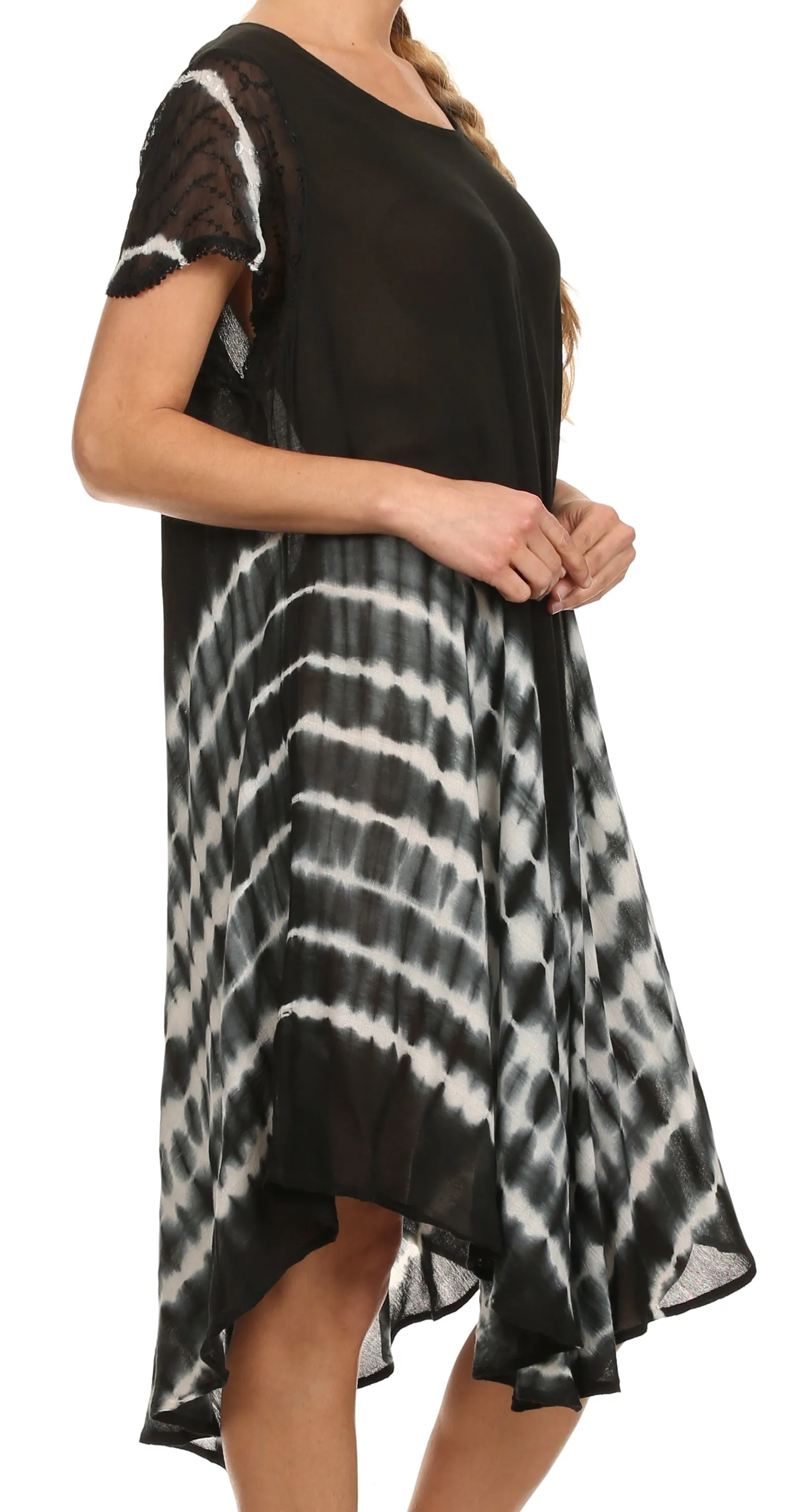 Sakkas Lively Tie Dye Cap Sleeve Caftan Dress / Cover Up