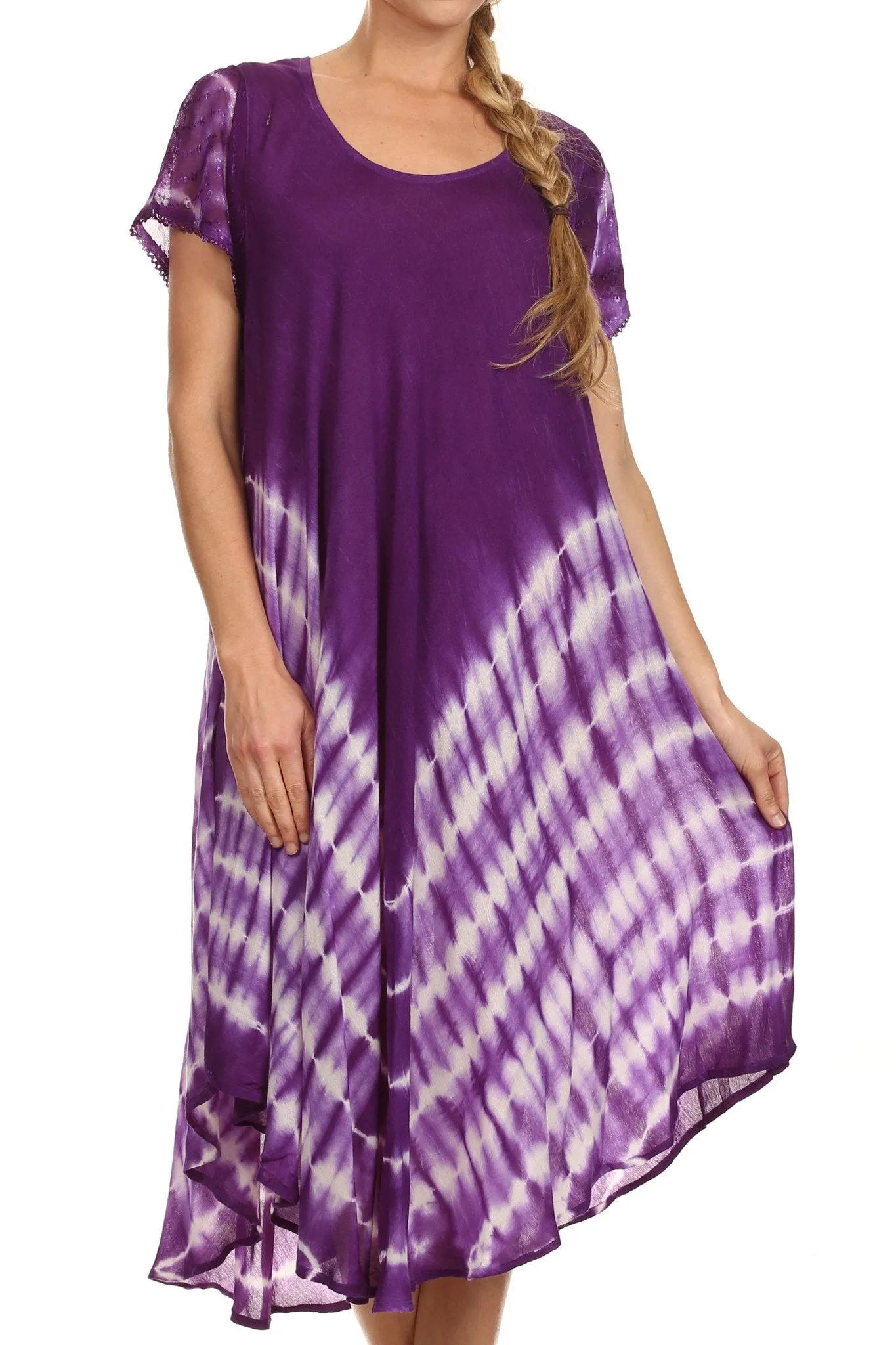 Sakkas Lively Tie Dye Cap Sleeve Caftan Dress / Cover Up