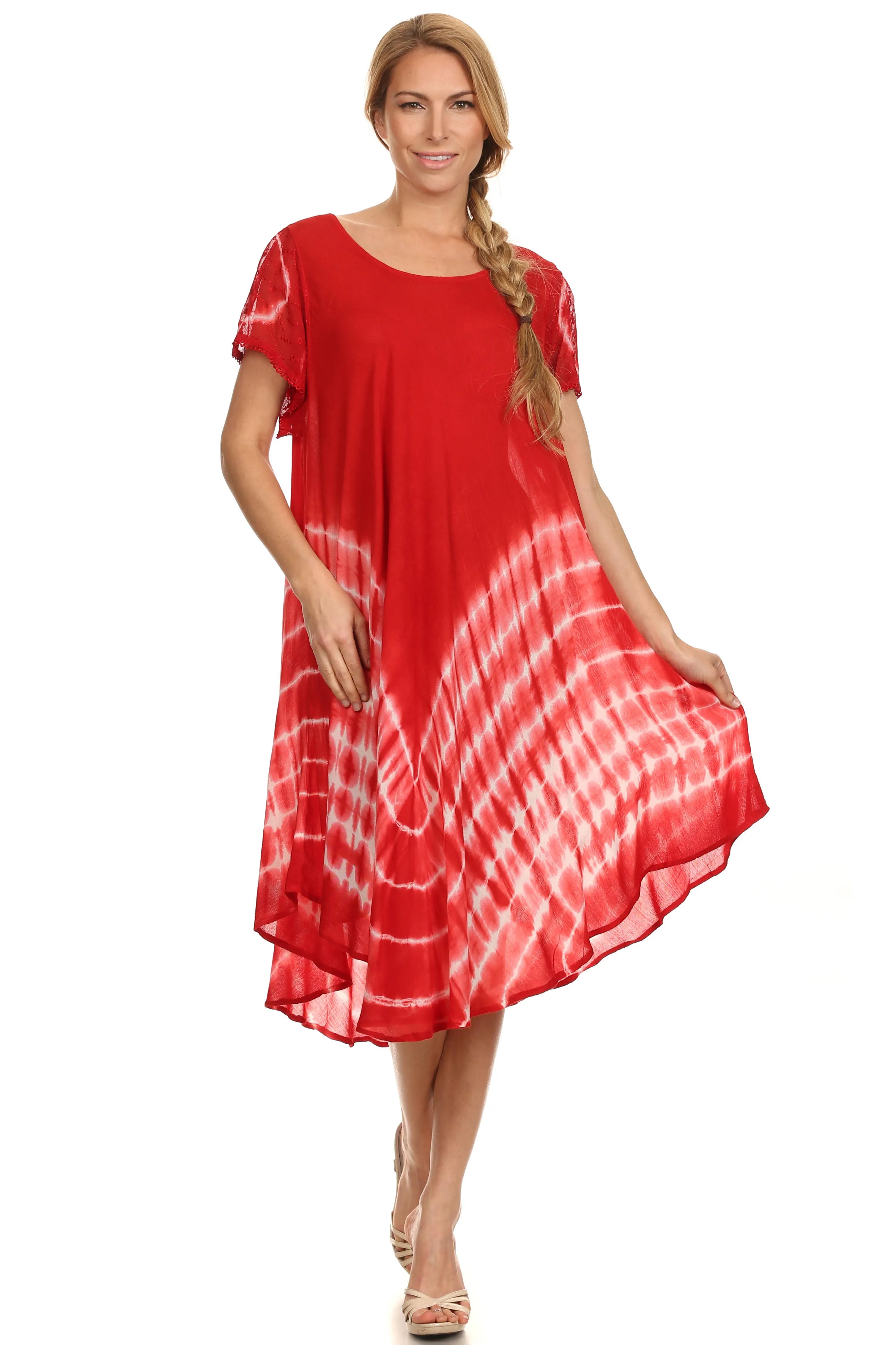 Sakkas Lively Tie Dye Cap Sleeve Caftan Dress / Cover Up