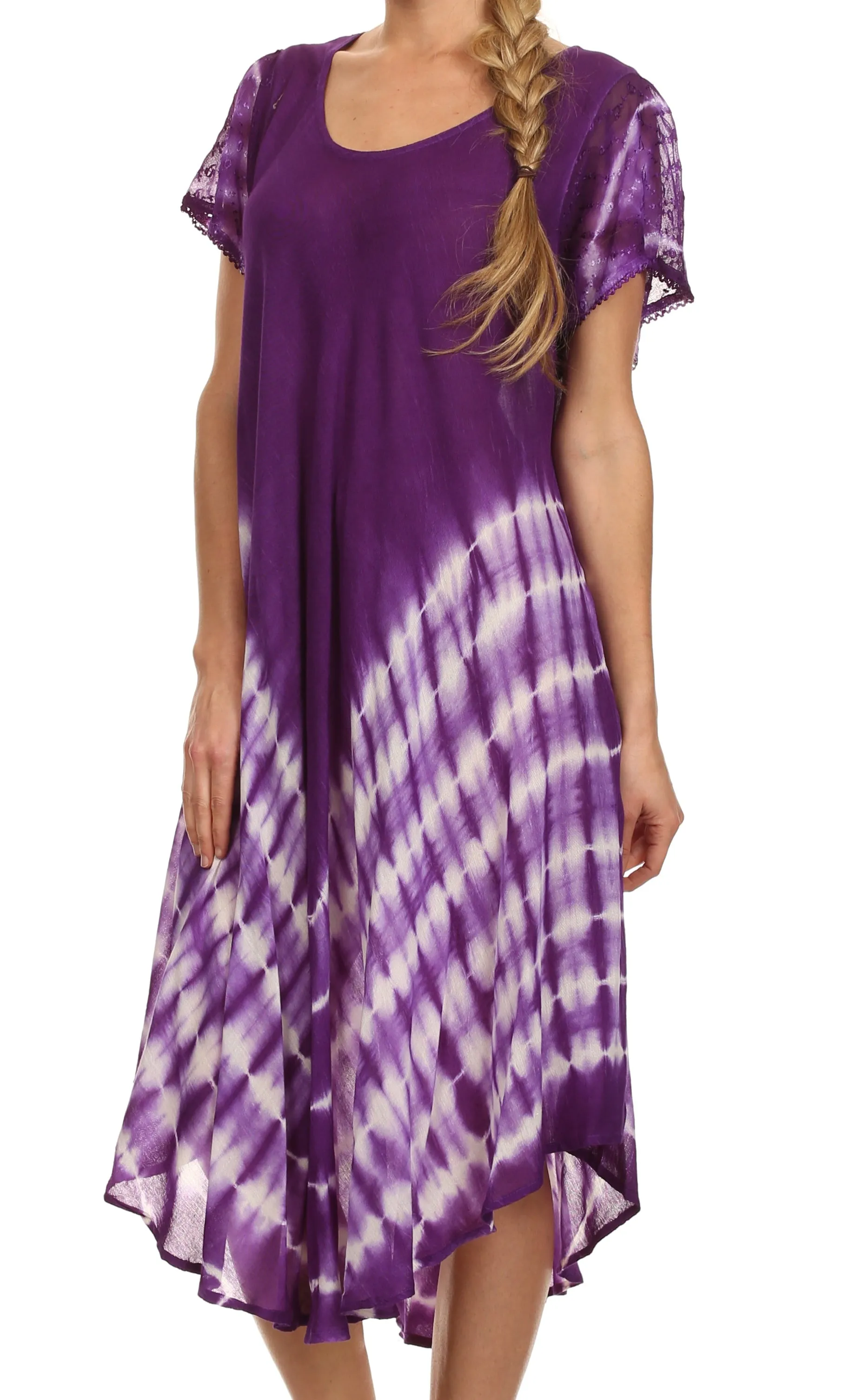 Sakkas Lively Tie Dye Cap Sleeve Caftan Dress / Cover Up