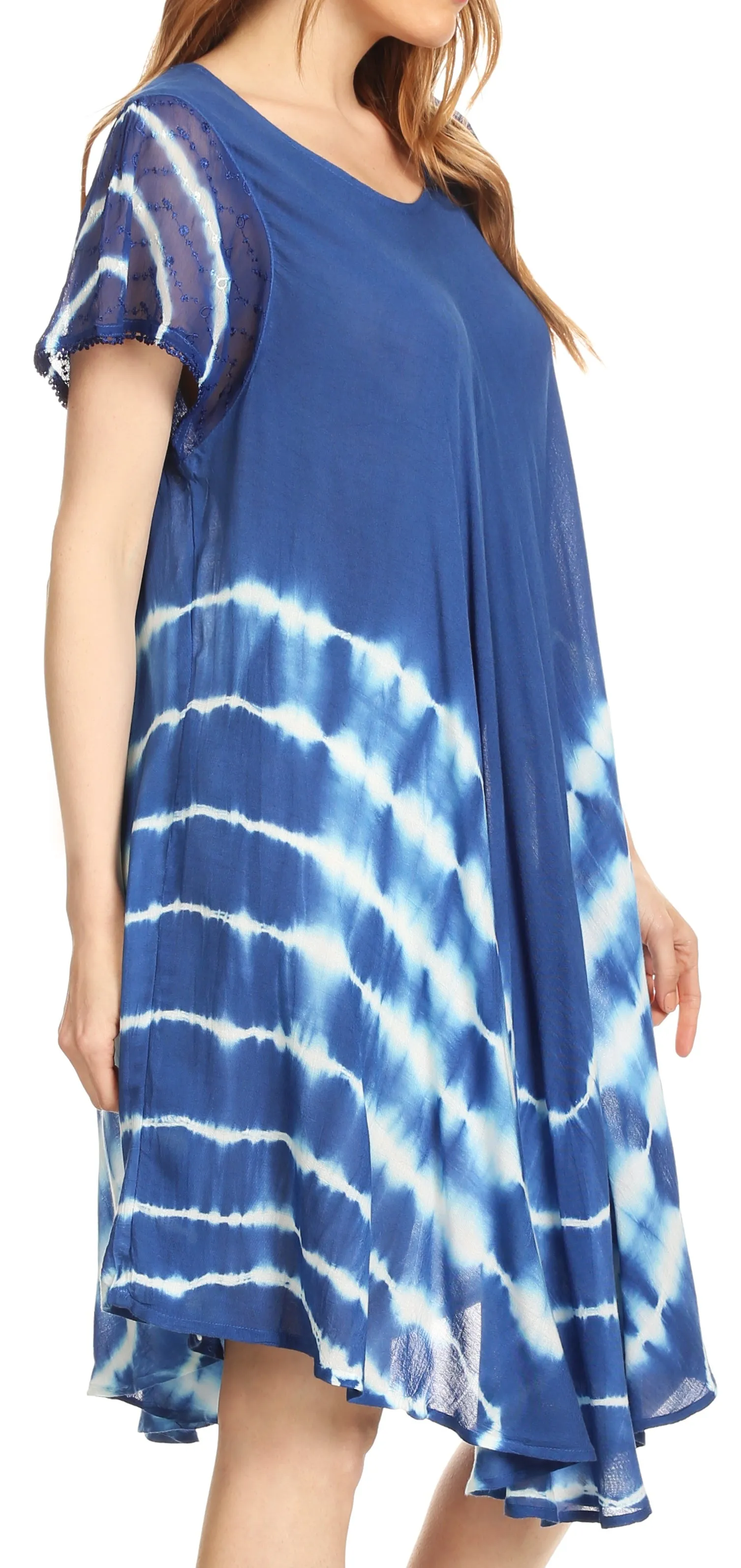 Sakkas Lively Tie Dye Cap Sleeve Caftan Dress / Cover Up