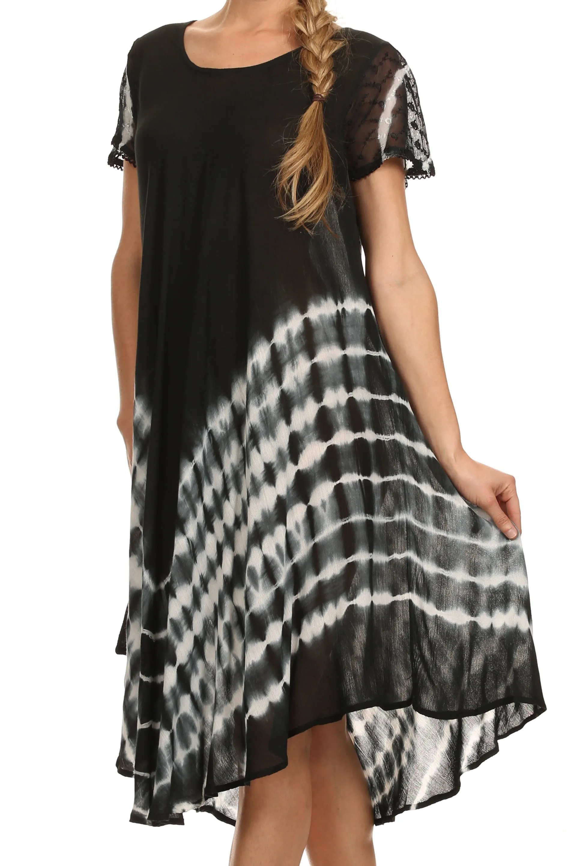 Sakkas Lively Tie Dye Cap Sleeve Caftan Dress / Cover Up