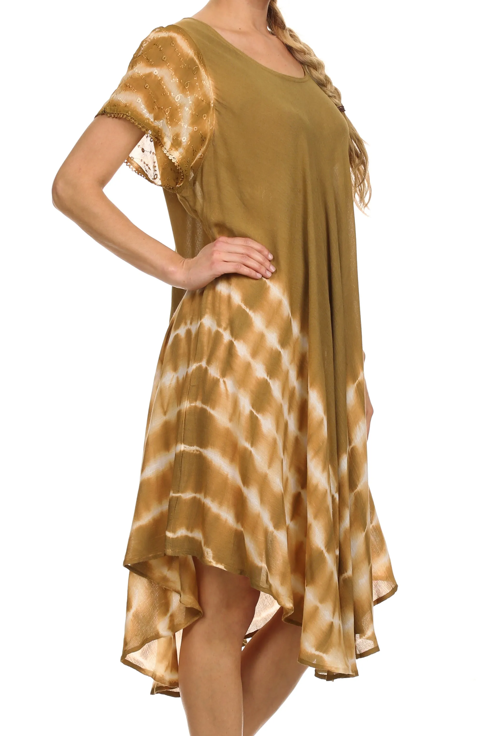 Sakkas Lively Tie Dye Cap Sleeve Caftan Dress / Cover Up