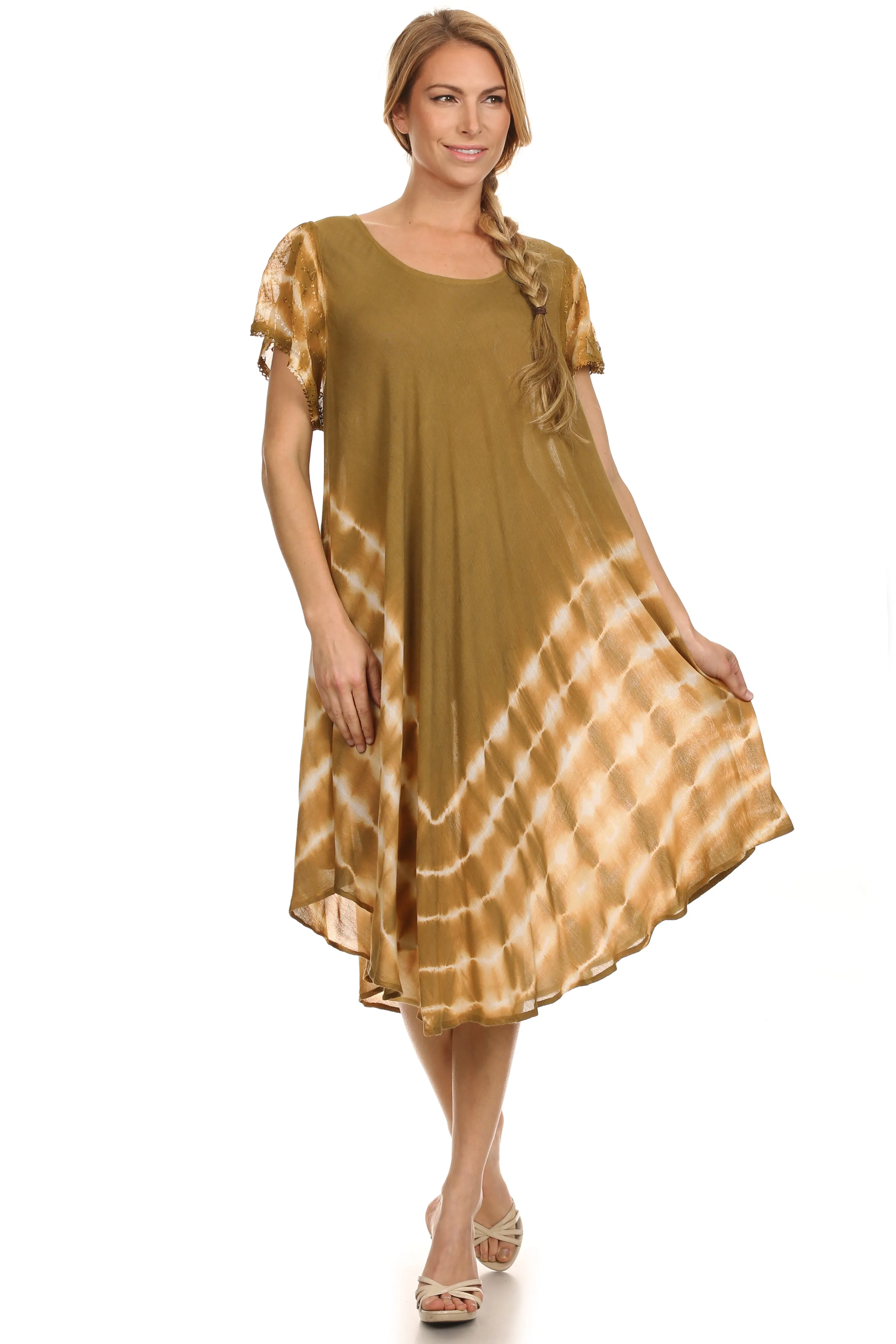 Sakkas Lively Tie Dye Cap Sleeve Caftan Dress / Cover Up