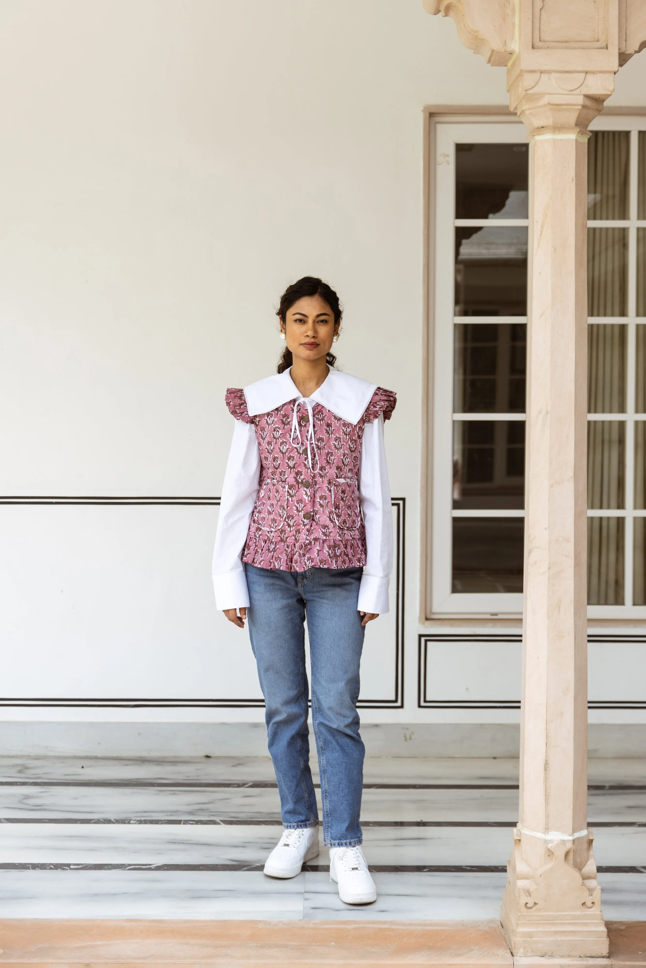 SALE Frill Waistcoat - Dusky Pink