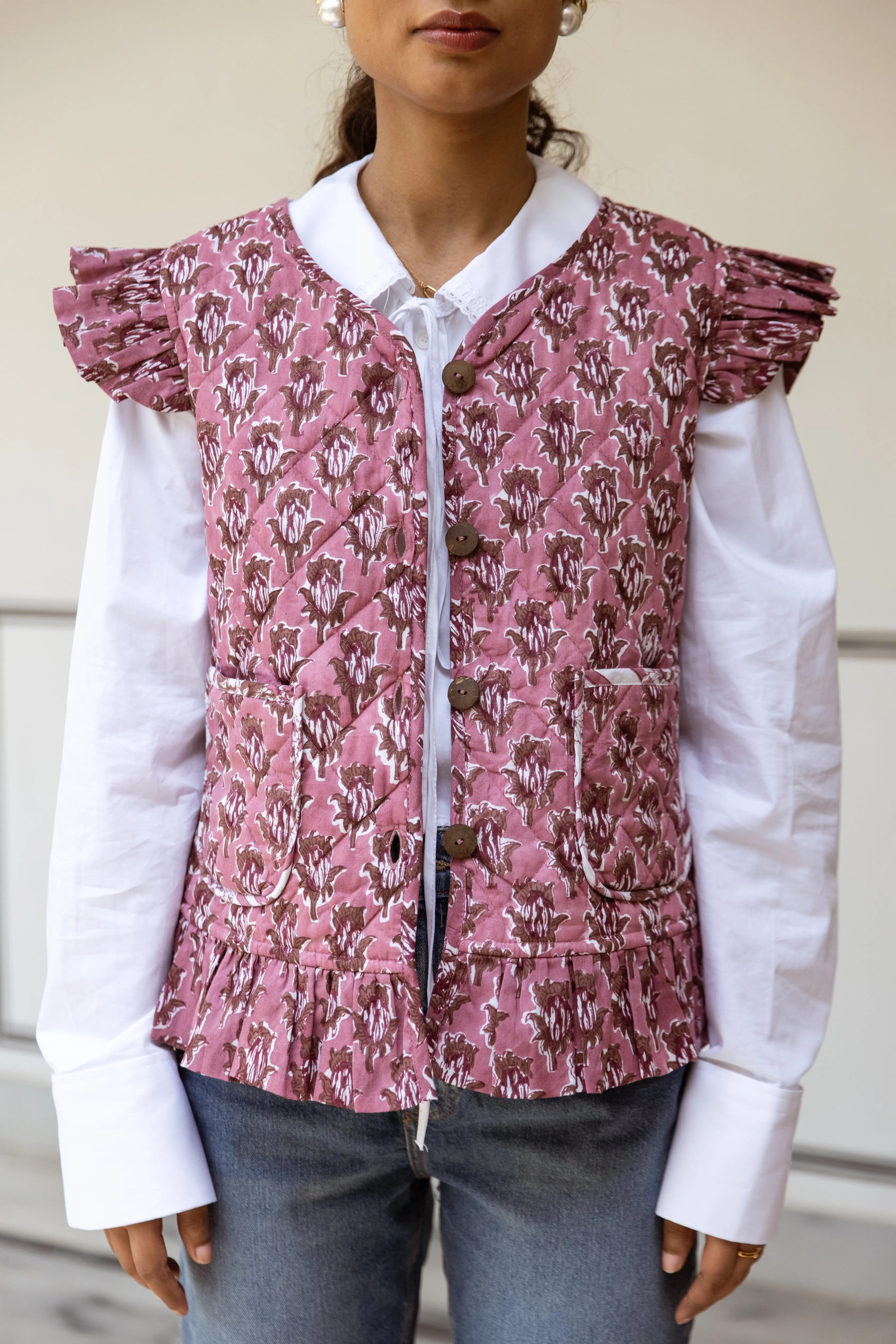 SALE Frill Waistcoat - Dusky Pink