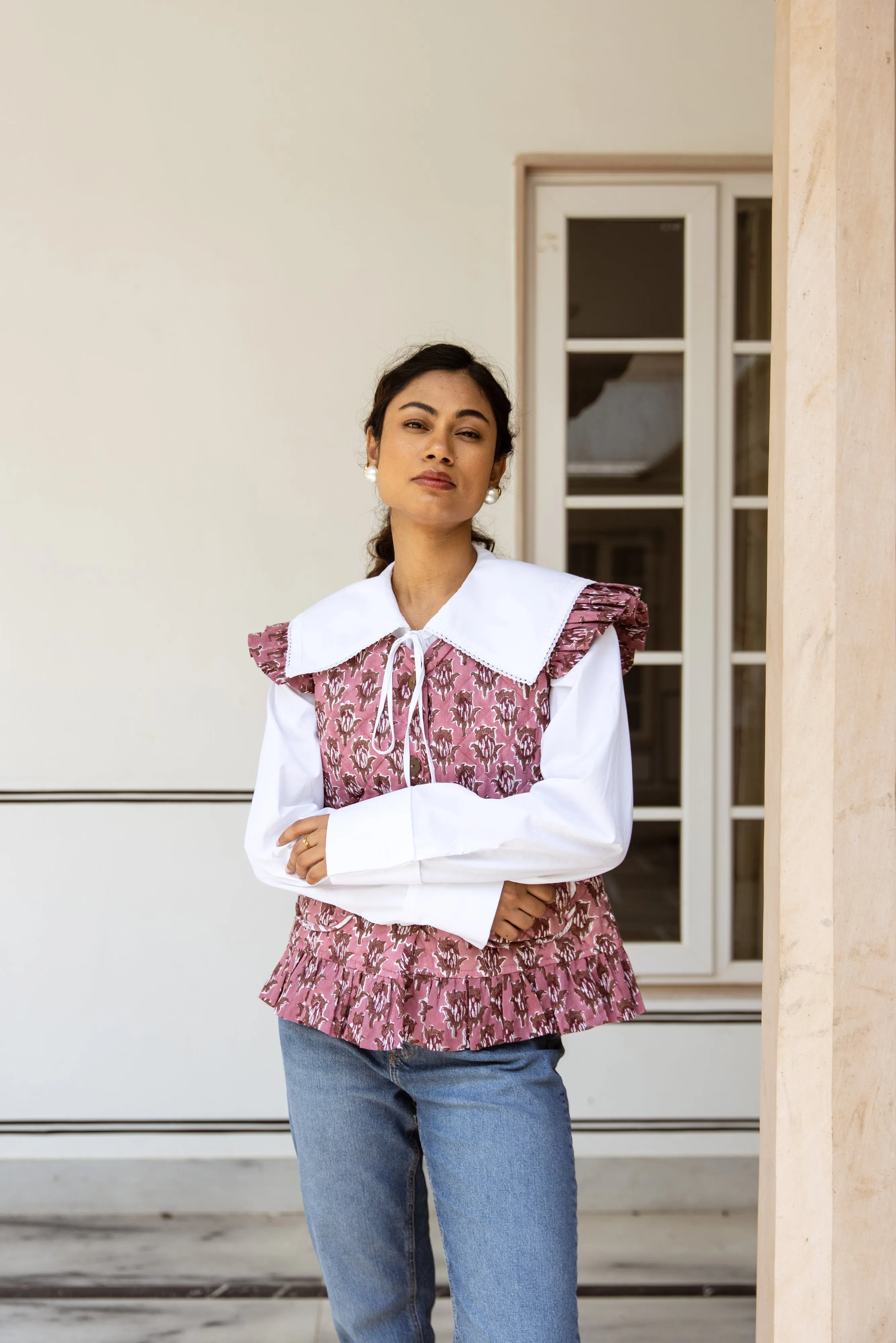 SALE Frill Waistcoat - Dusky Pink