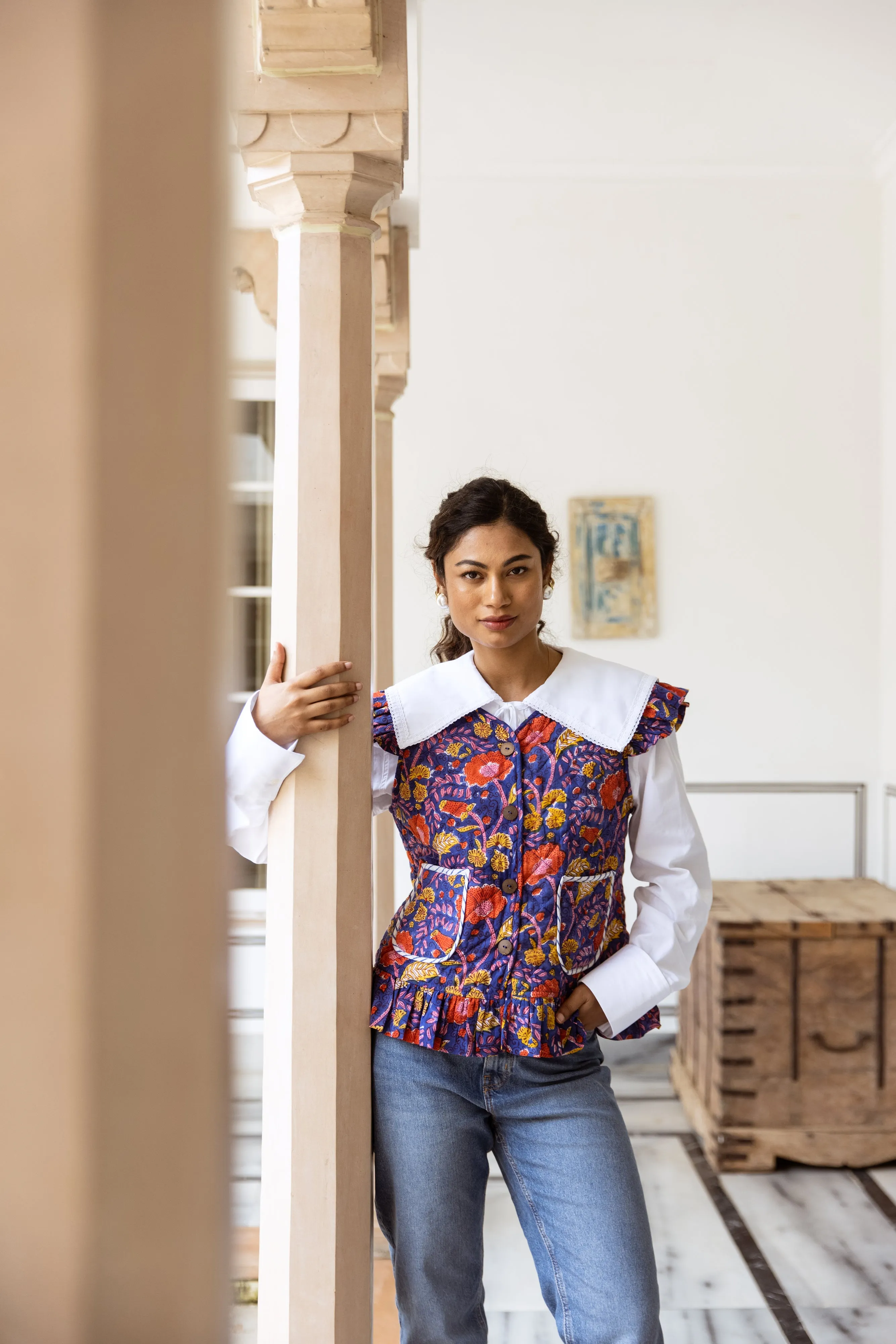 SALE Frill Waistcoat - Poppy Print