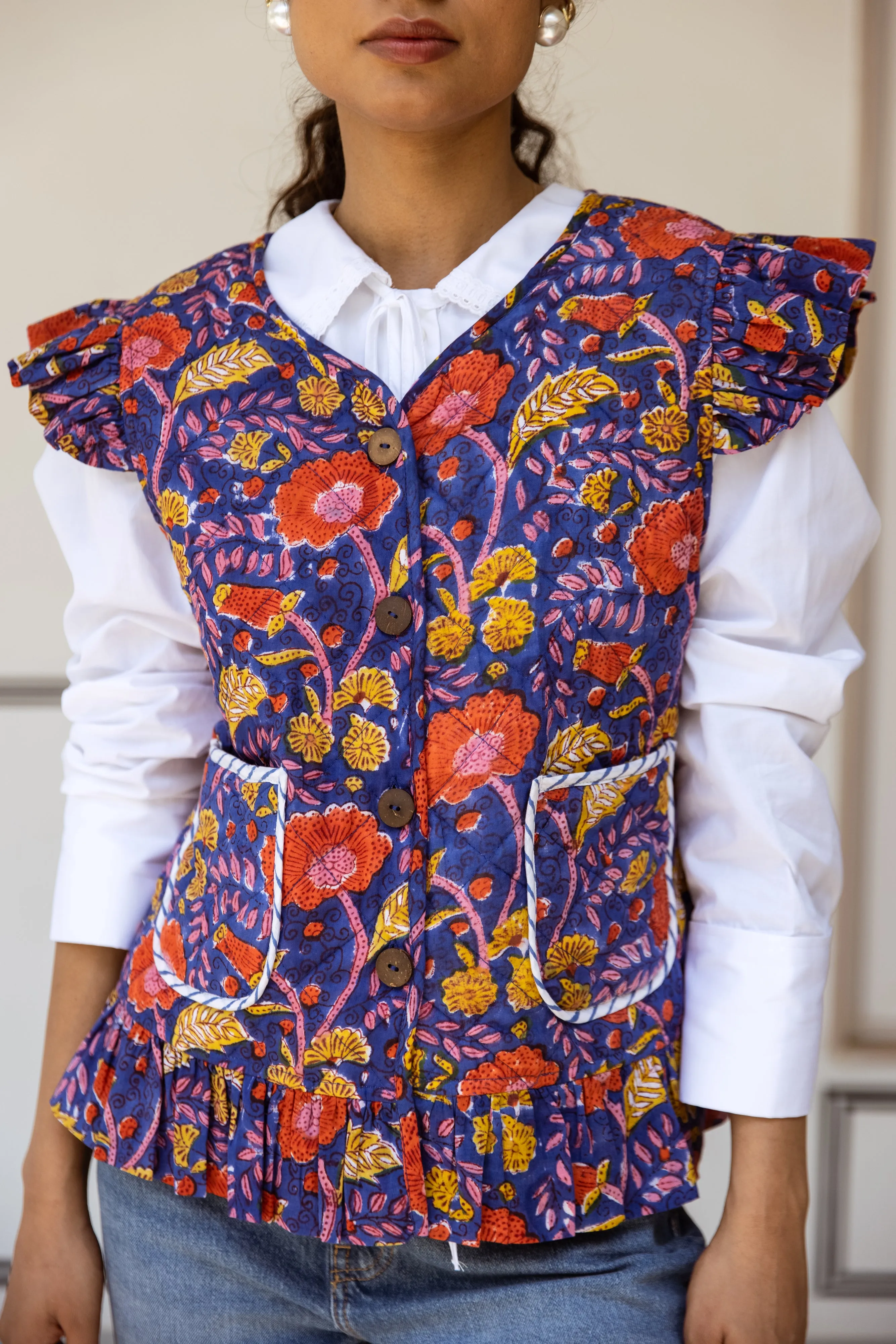 SALE Frill Waistcoat - Poppy Print