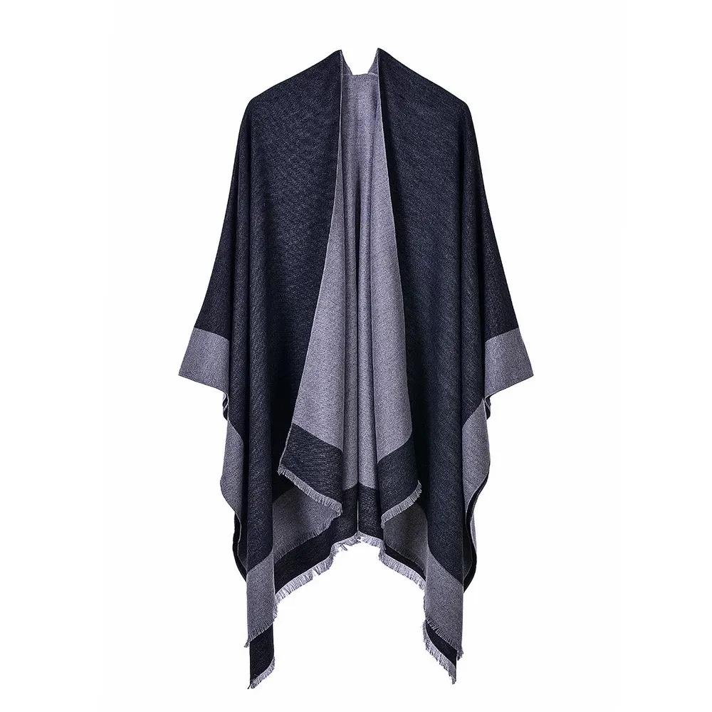 SCARF DUAL-PURPOSE MONOCHROME FRINGED SHAWL