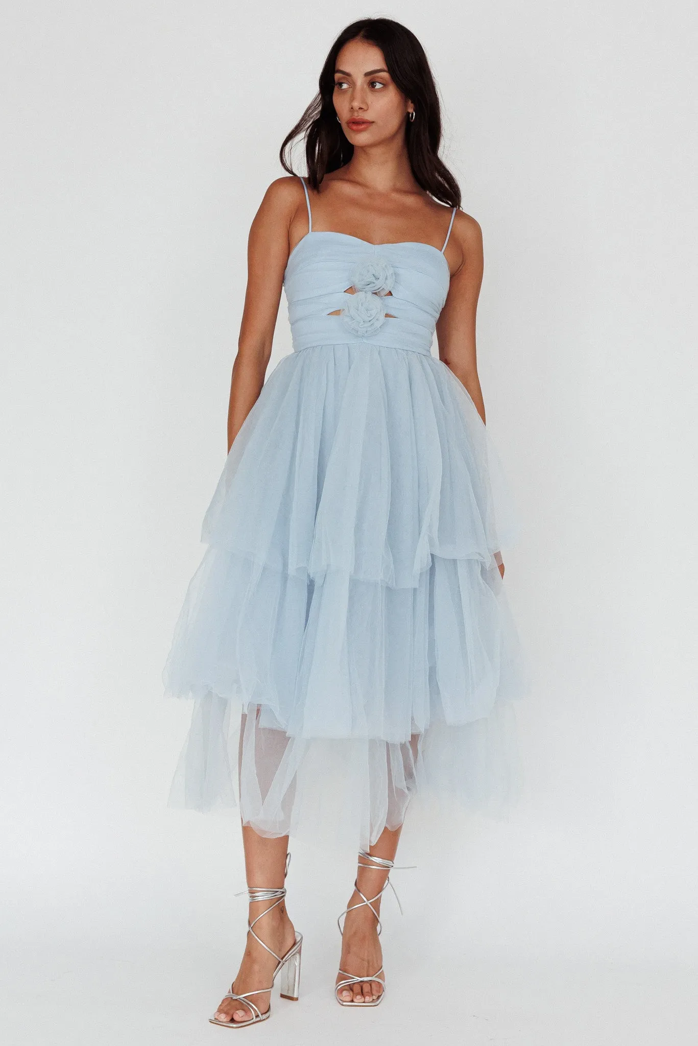 Seraphina Rose Bodice Tulle Midi Dress Baby Blue