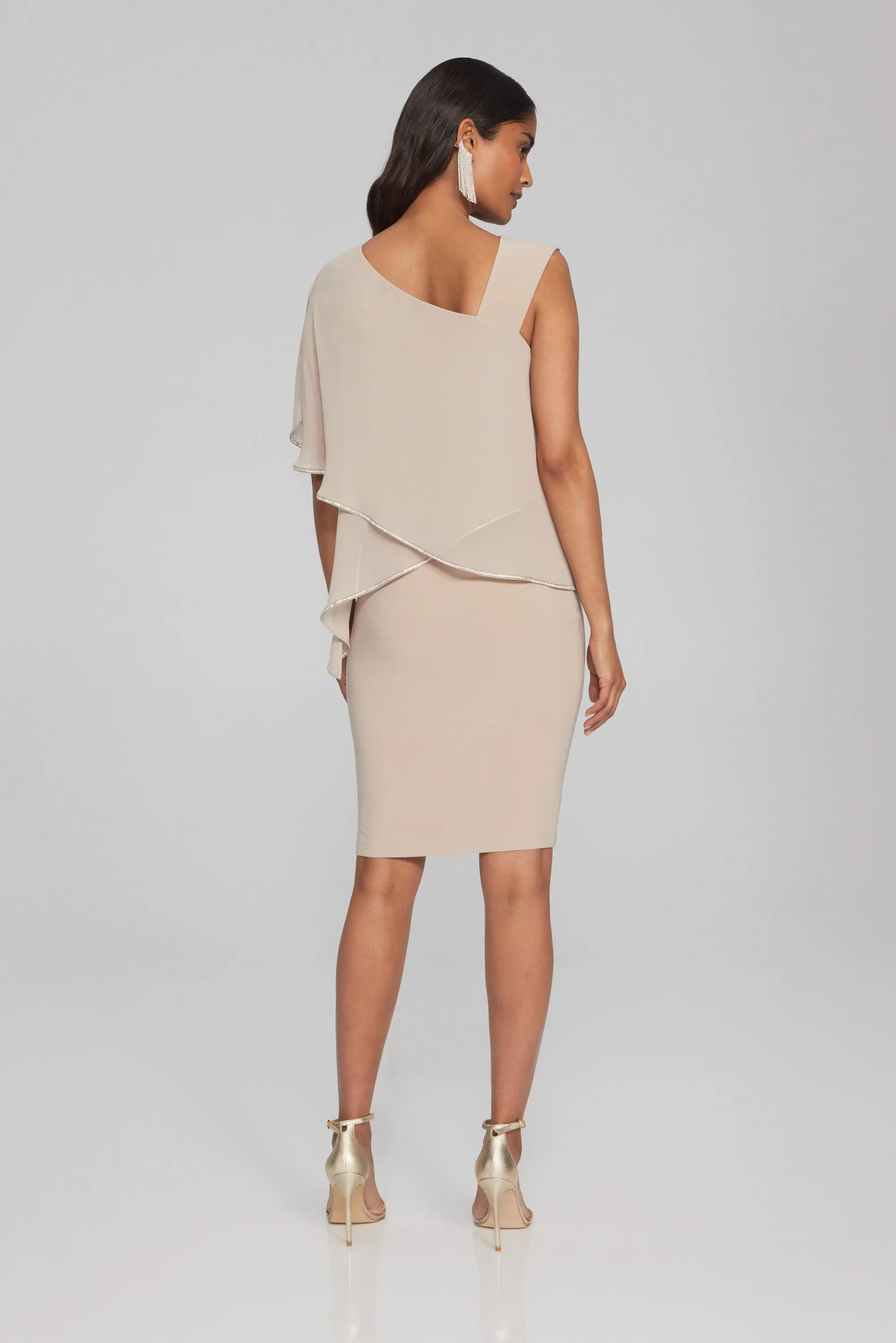 Silky Knit and Chiffon Asymmetrical Sheath Dress