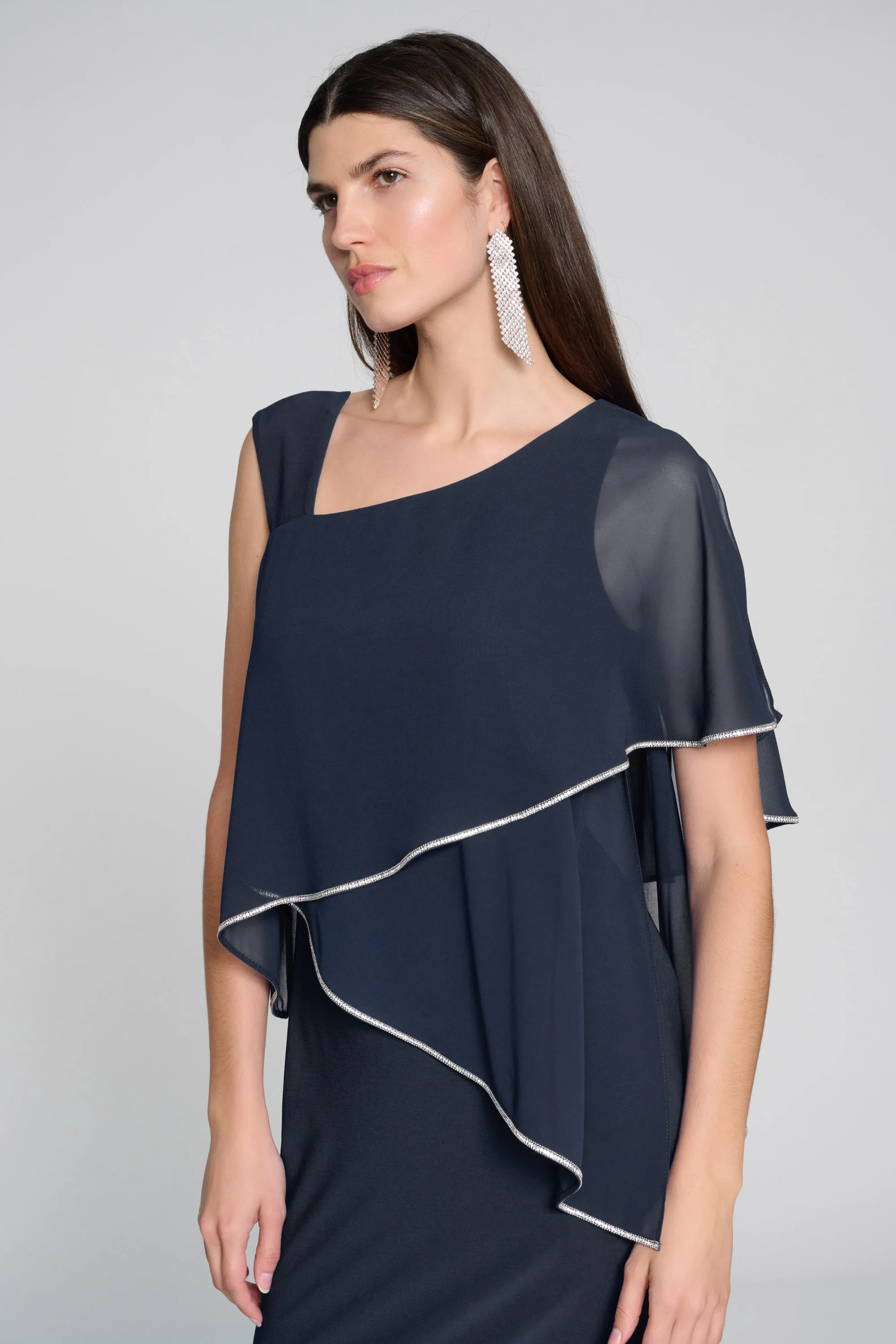 Silky Knit and Chiffon Asymmetrical Sheath Dress