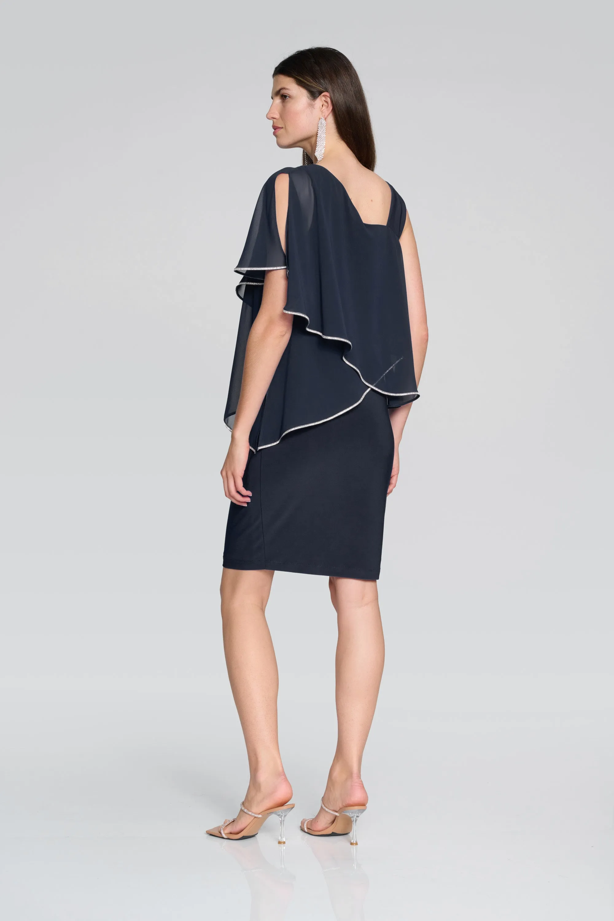 Silky Knit and Chiffon Asymmetrical Sheath Dress