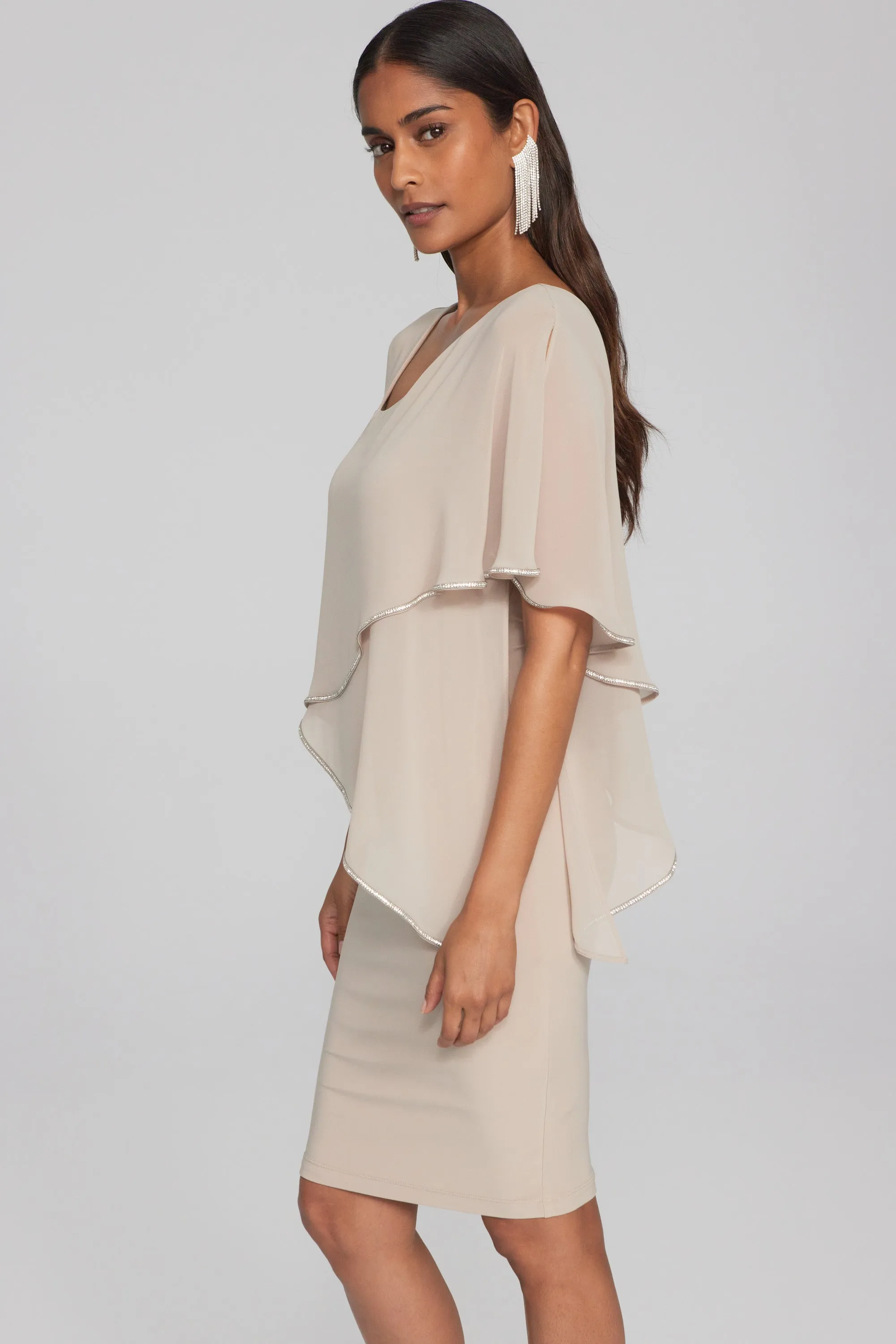 Silky Knit and Chiffon Asymmetrical Sheath Dress