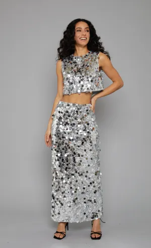 Silver Sequin Maxi Skirt