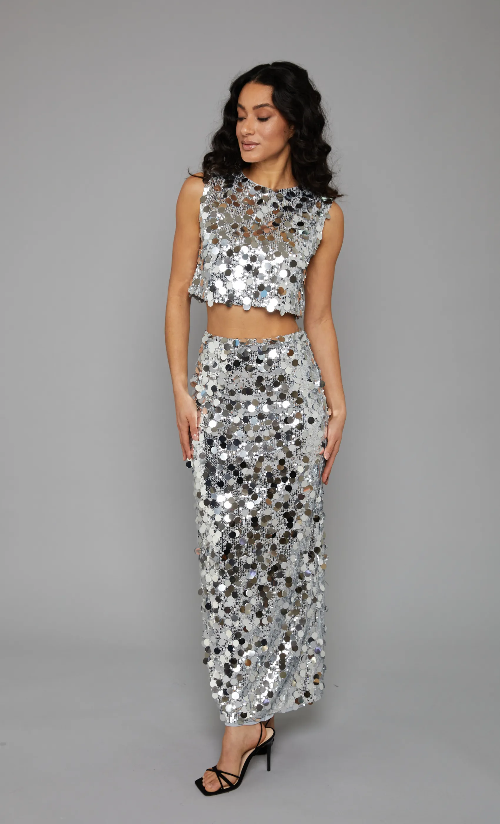 Silver Sequin Maxi Skirt