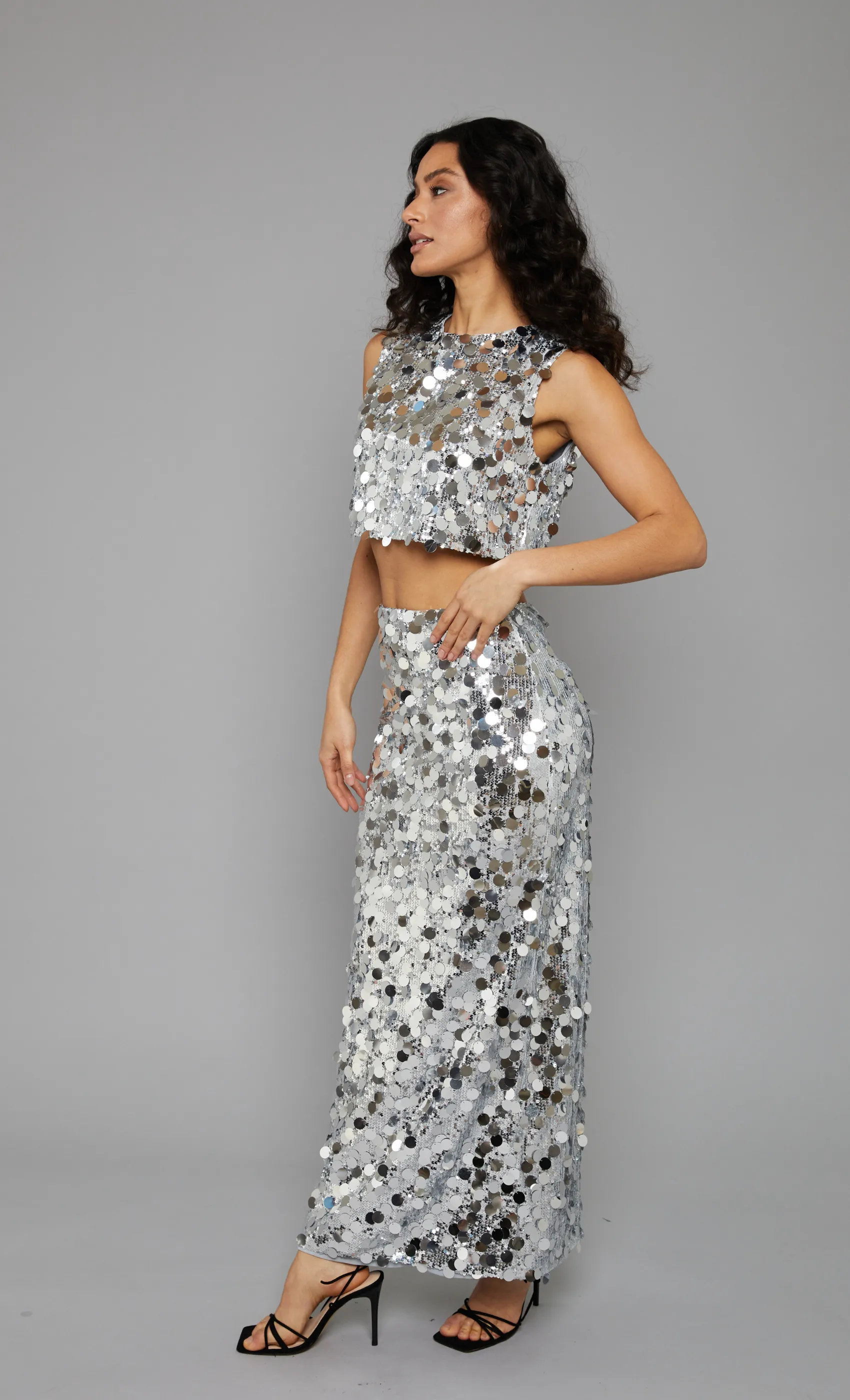 Silver Sequin Maxi Skirt