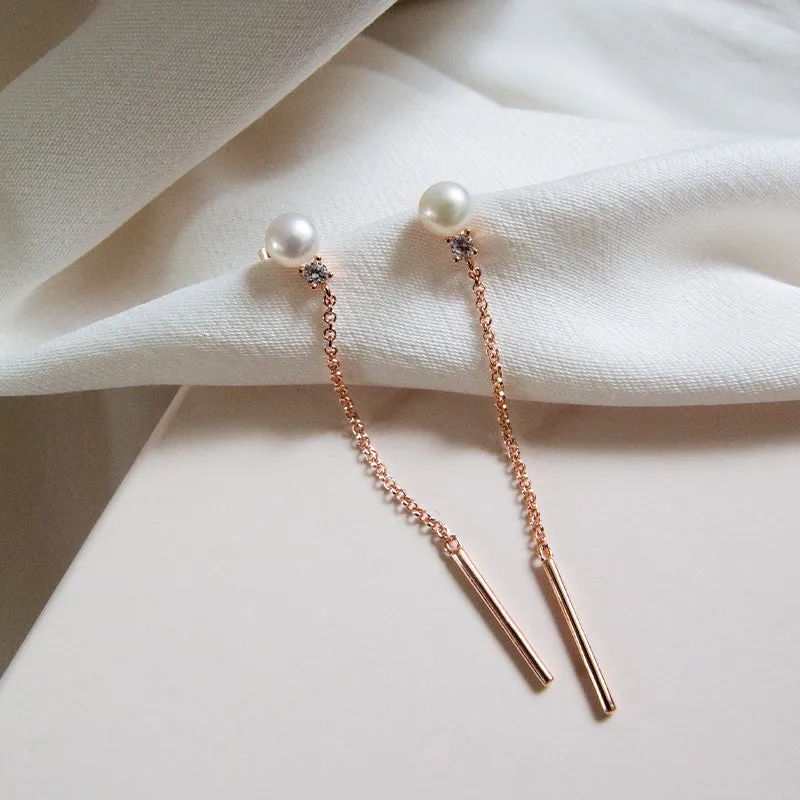 Single Pearl Sparkle Drop Earrings