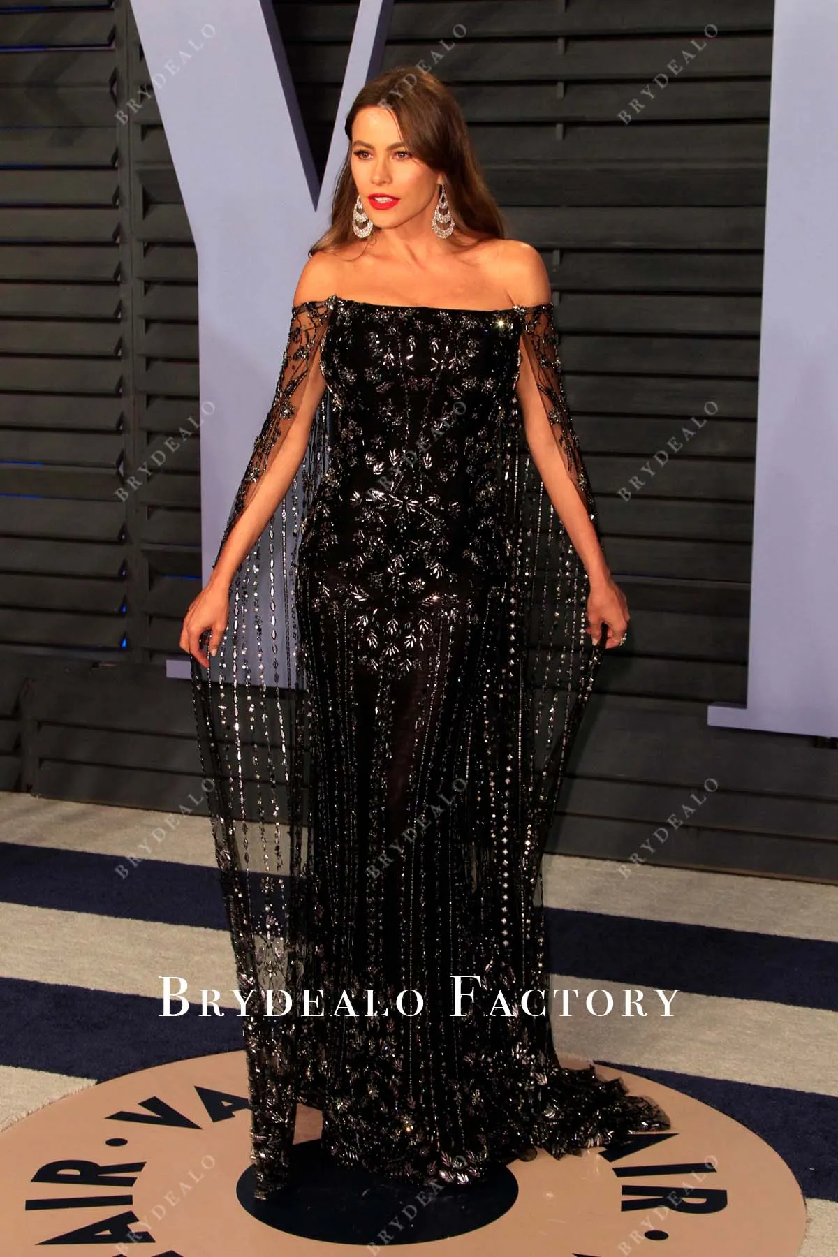 Sofia Vergara Black Sparkly Celebrity Dress Oscar After-Party 2018