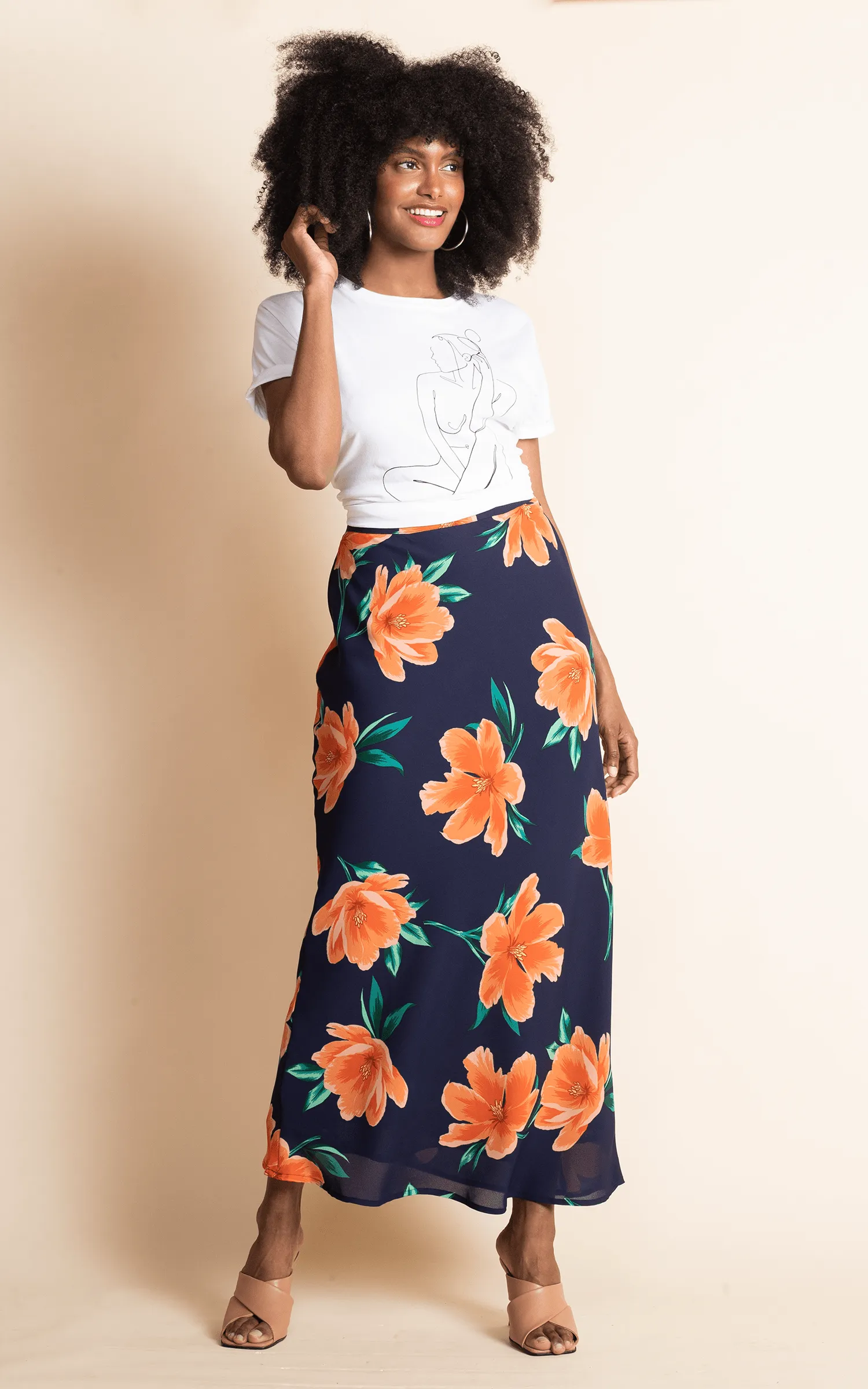 Sophie Skirt in Orange on Navy Tulip