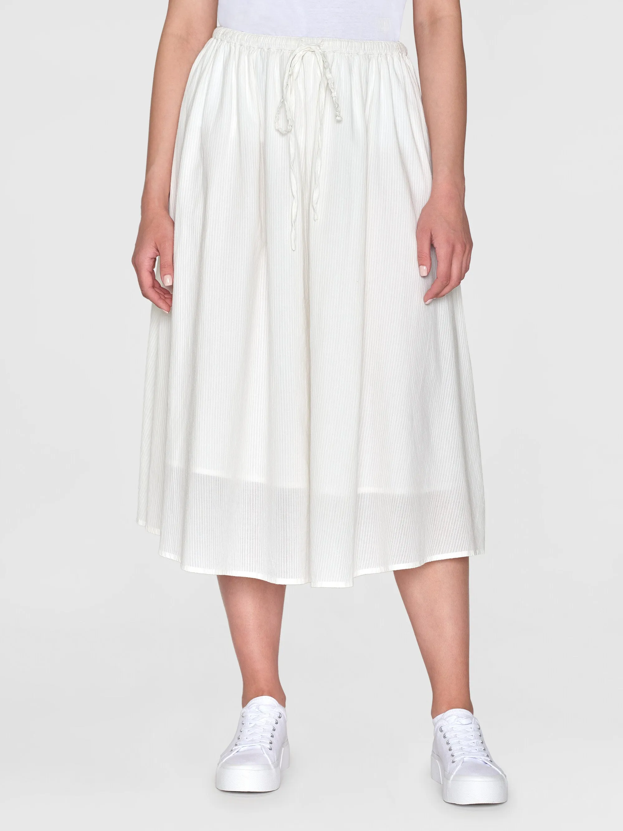 Stripe structure A-shape mid-length skirt - Egret