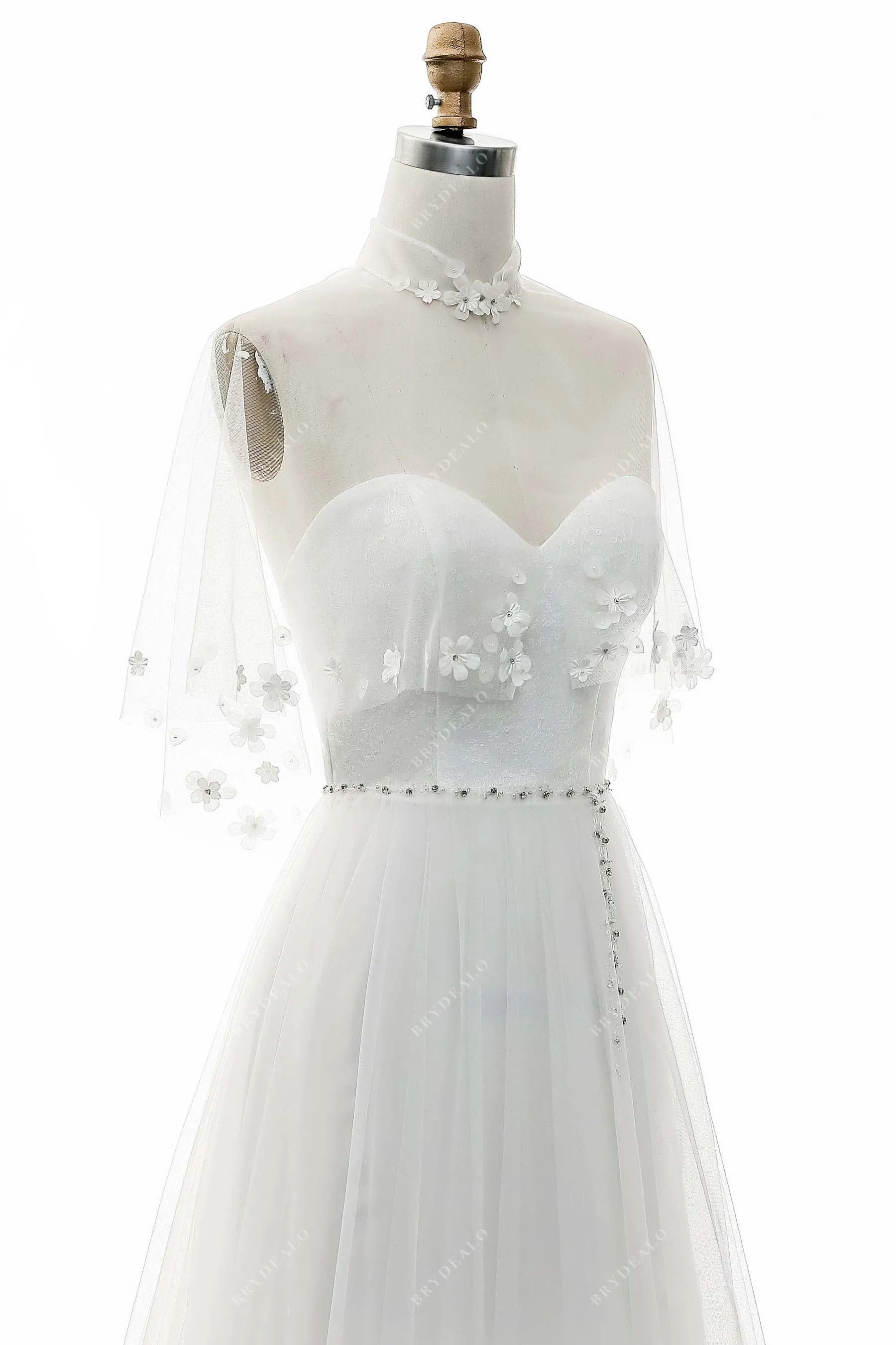 Sweetheart Neck Sequin Tulle A-line Wedding Dress Illusion Cape