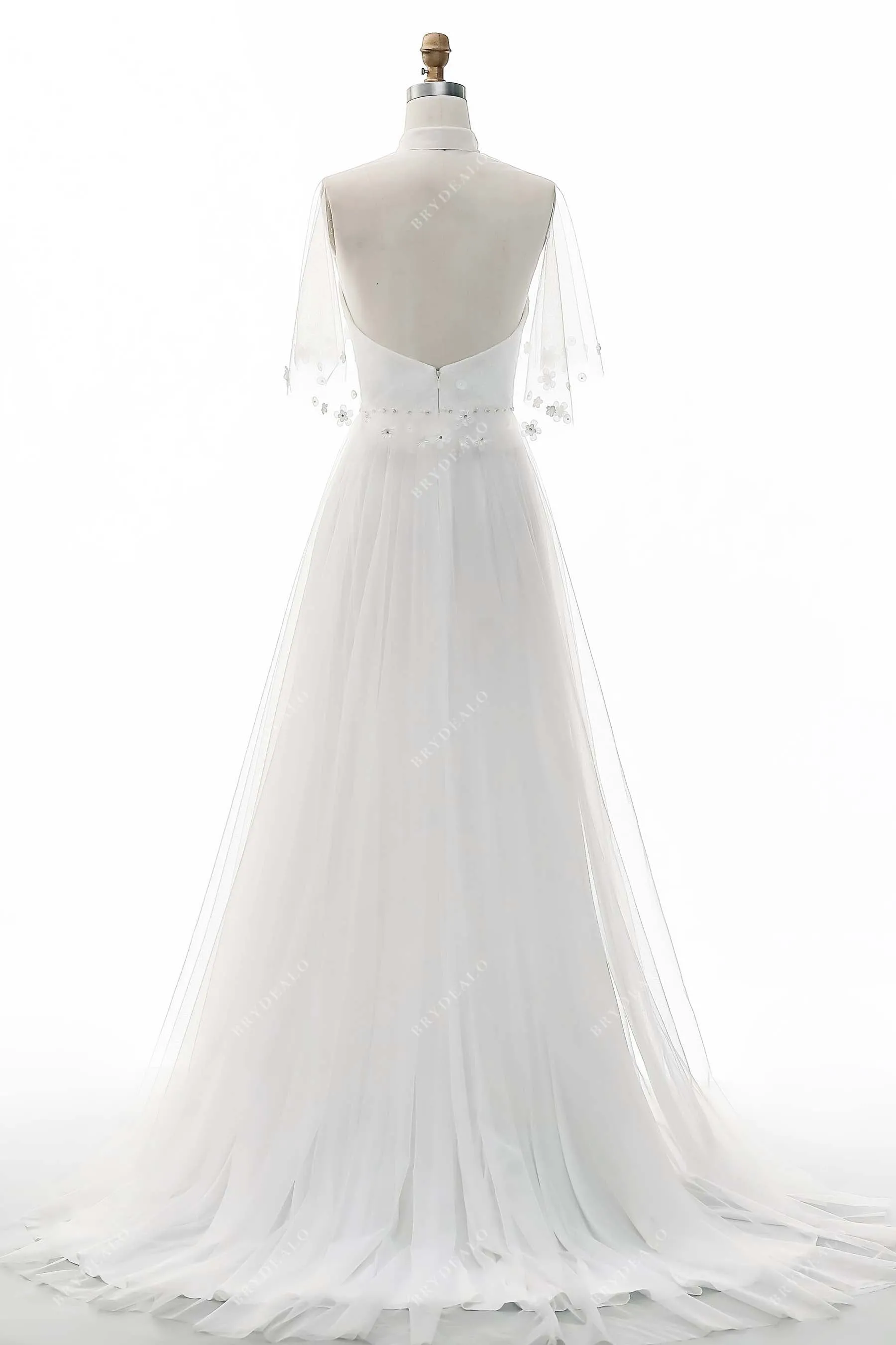 Sweetheart Neck Sequin Tulle A-line Wedding Dress Illusion Cape