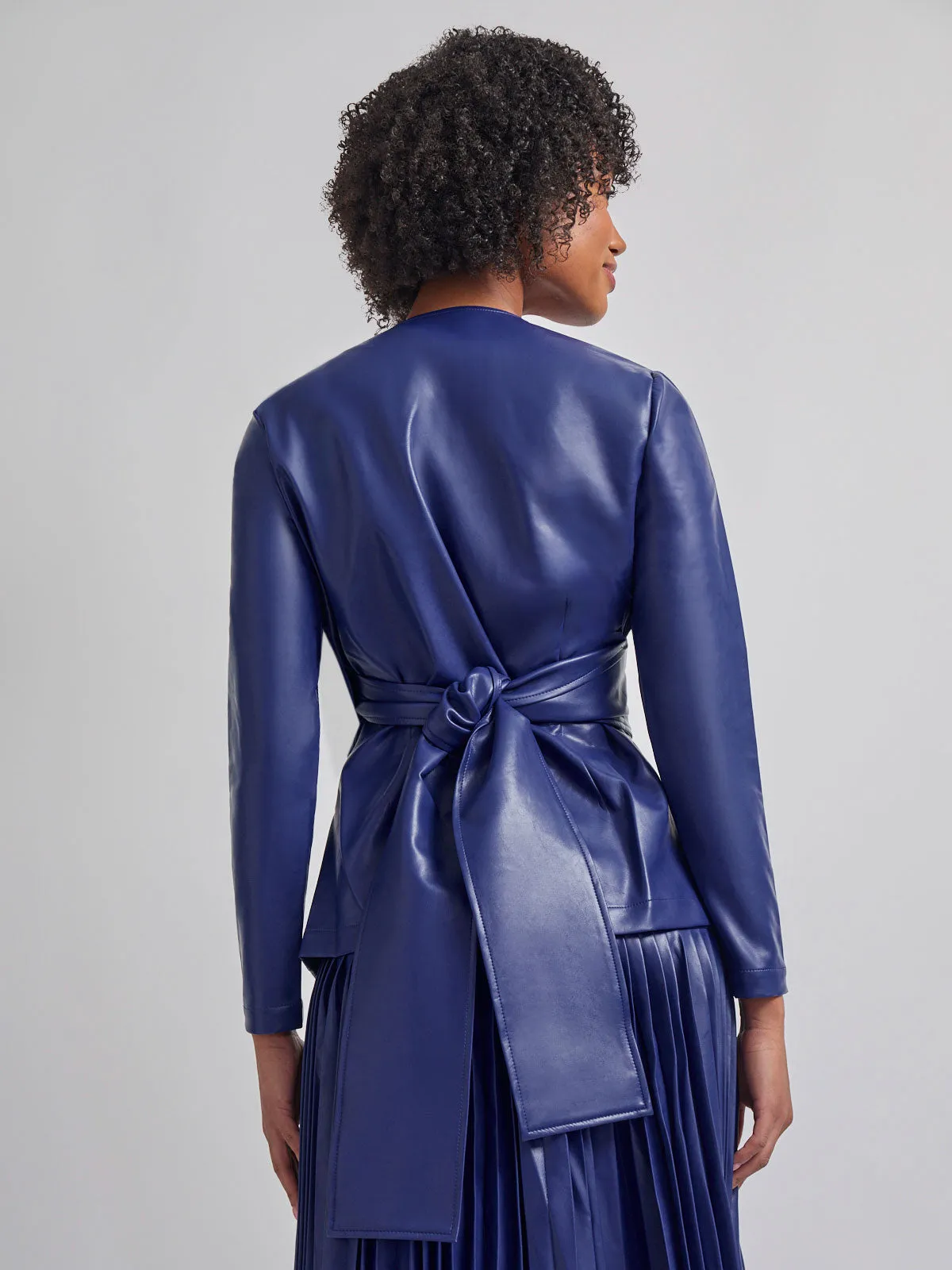 Tailored Fit Vegan Leather Tie Back Jacket