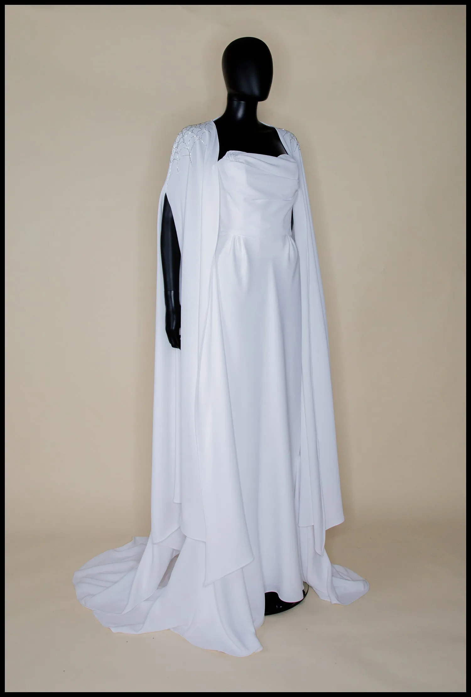 The Bride - Ivory Crepe Old Hollywood Dress and Cape- S