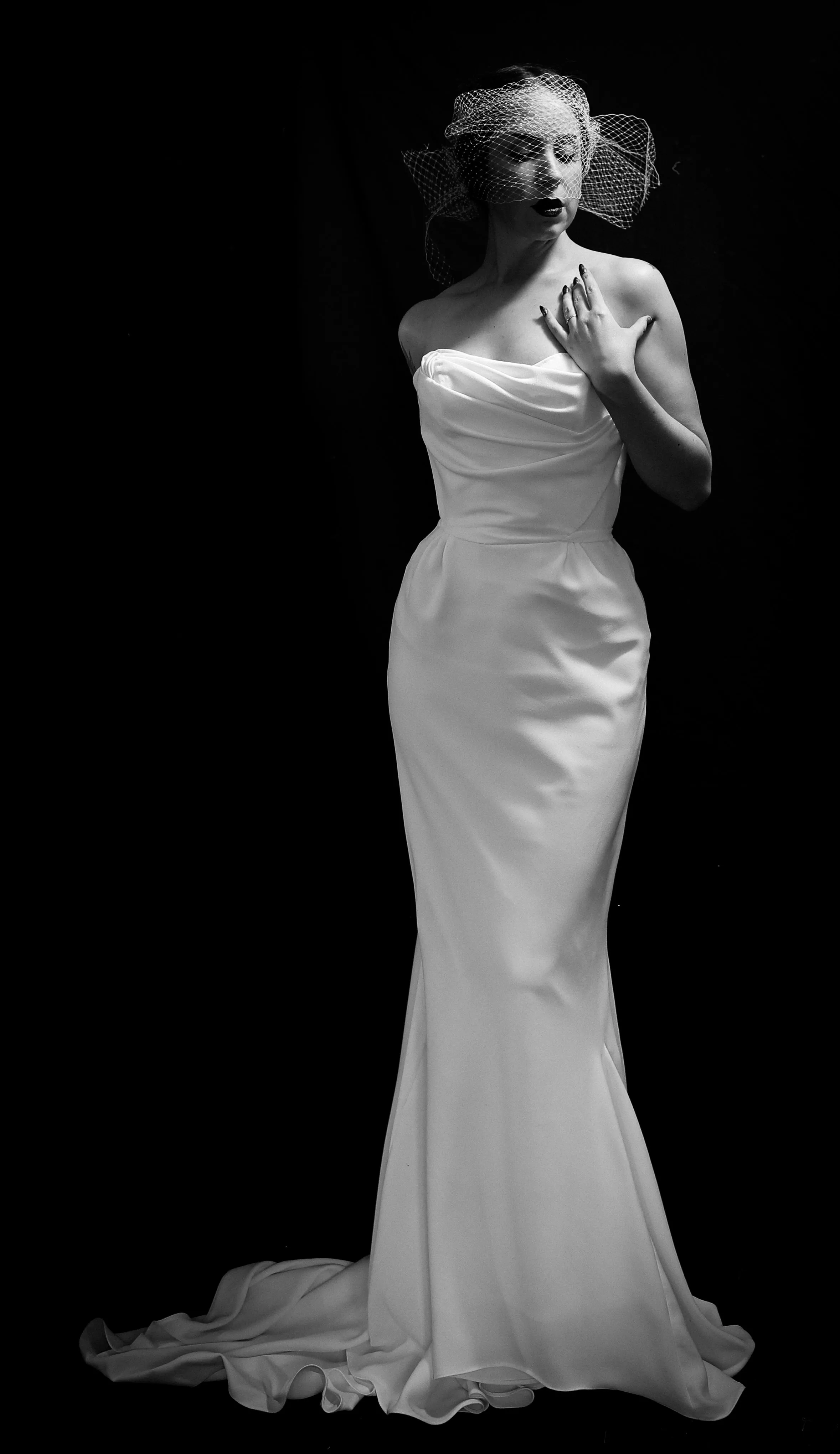 The Bride - Ivory Crepe Old Hollywood Dress and Cape- S